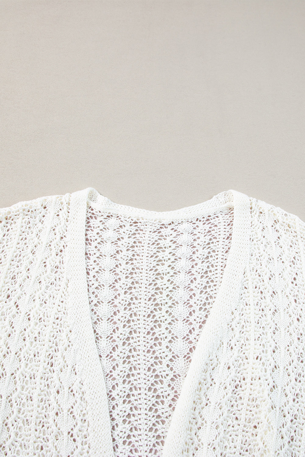 White Hollow Out Crochet Knit Drop Shoulder Open Front Cardigan