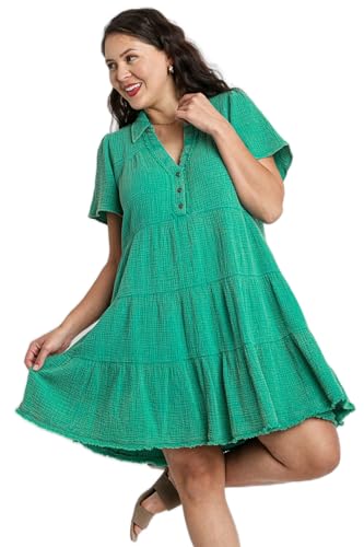 Umgee Short Tiered Dress with Unfinished Frayed Hem Detail