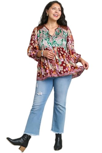 Umgee Paisley and Border Print Mixed Top