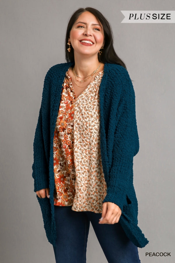 Umgee Open Front Oversized Cardigan Sweater with Pockets