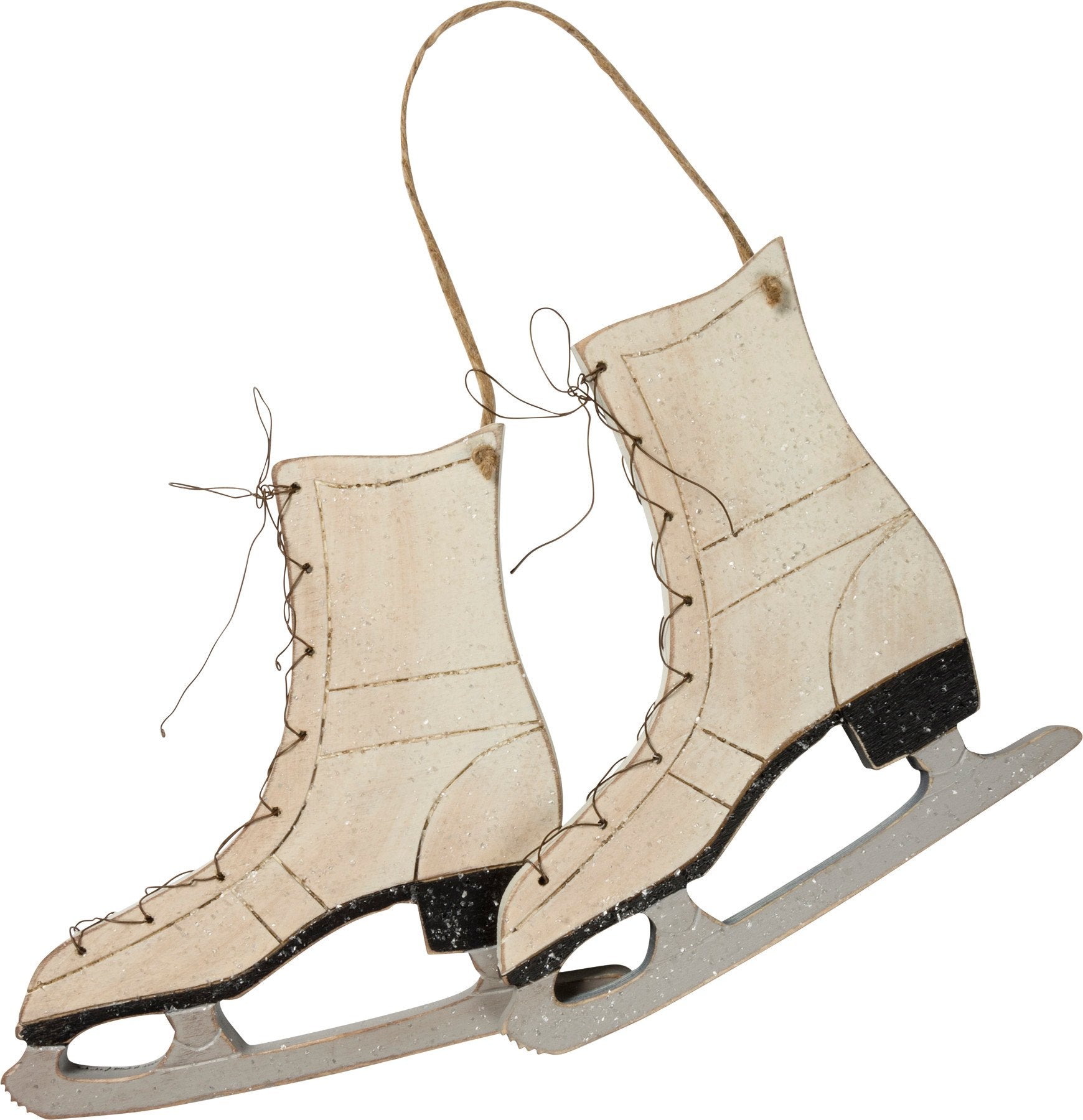 Charming Hand-Carved Wooden Ice Skates Wall Decor with Snowflake Accents