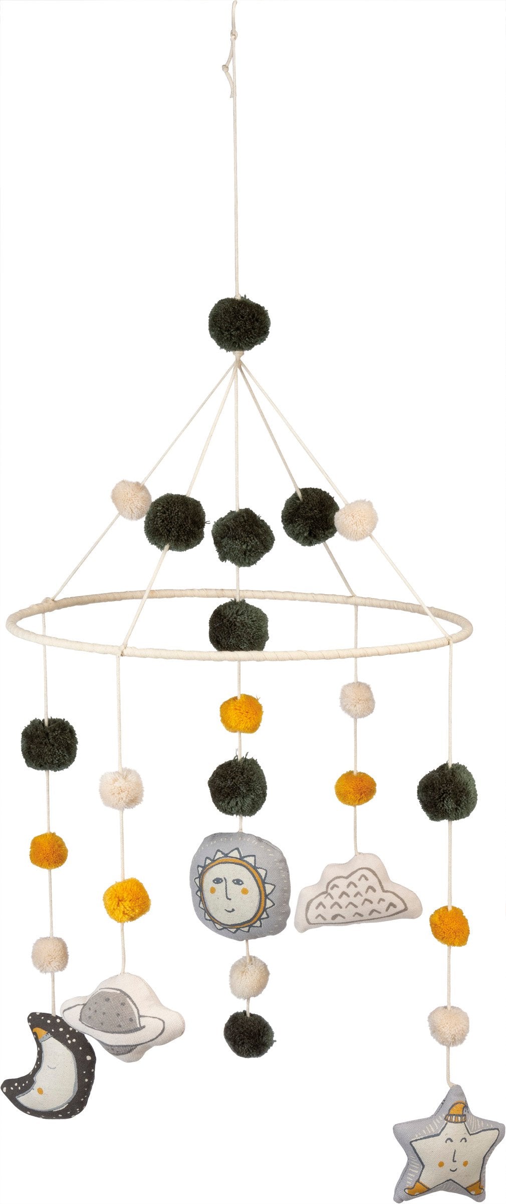 Charming Galaxy Nursery Mobile - Yellow & Gray Celestial Pom Pom Crib Decor