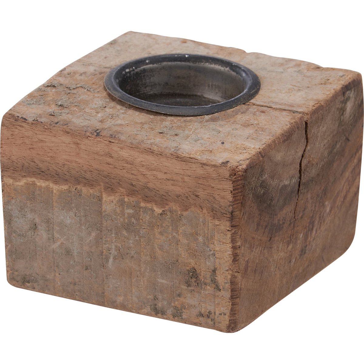 Rustic Wood Block Tealight Candle Holder - Distressed Metal Primitive Home Decor