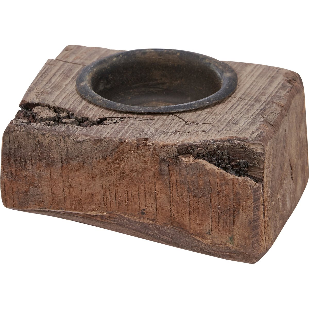 Rustic Wood Block Tealight Candle Holder - Distressed Metal Primitive Home Decor