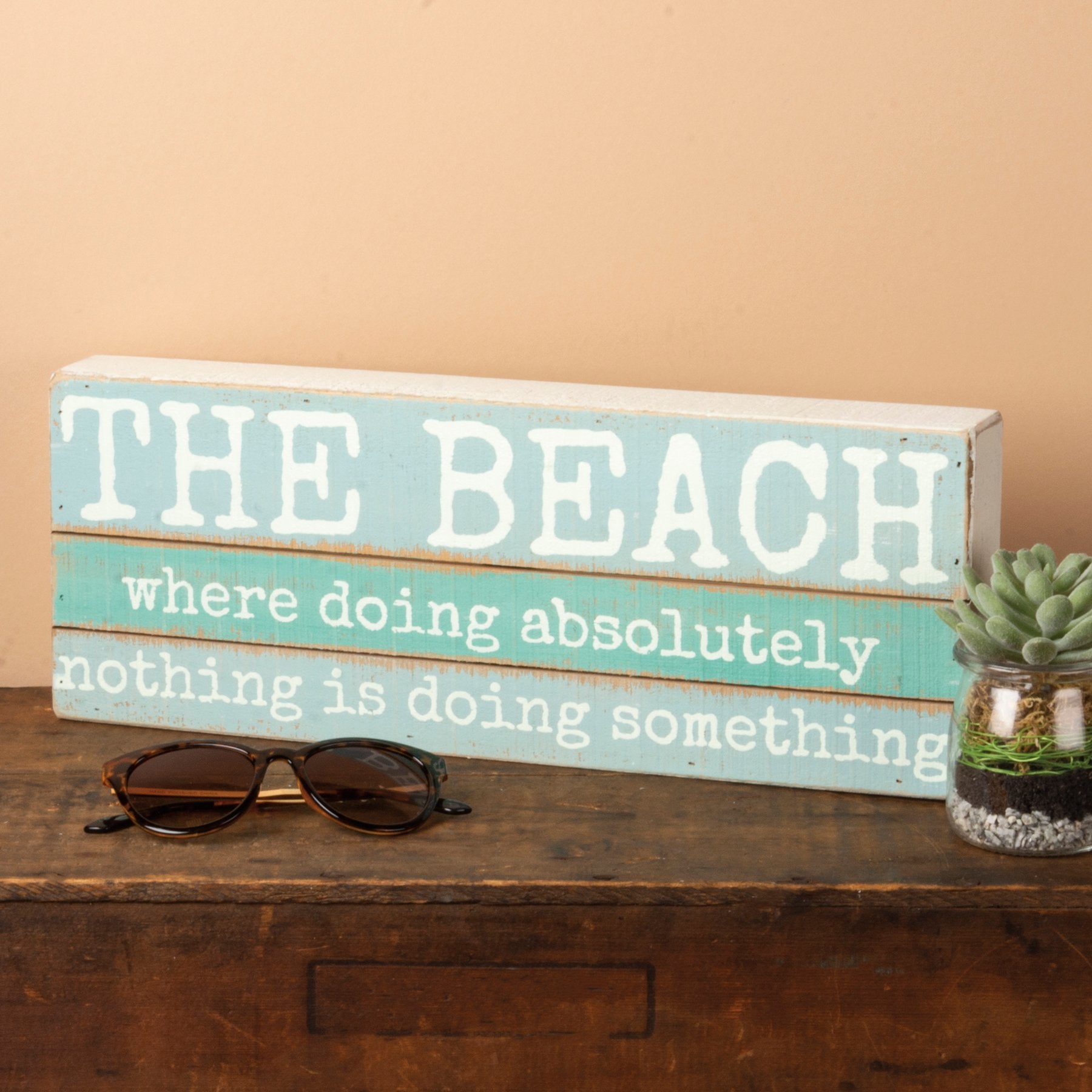 Charming Distressed Wood Slat Box Sign: 'The Beach Is My Happy Place'