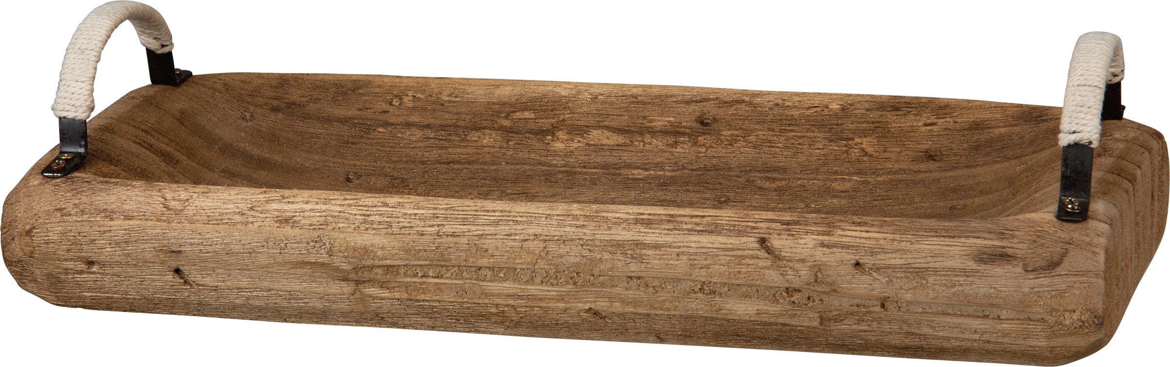 Primitive Chic Wooden Rectangle Tray with Metal & Jute Handles