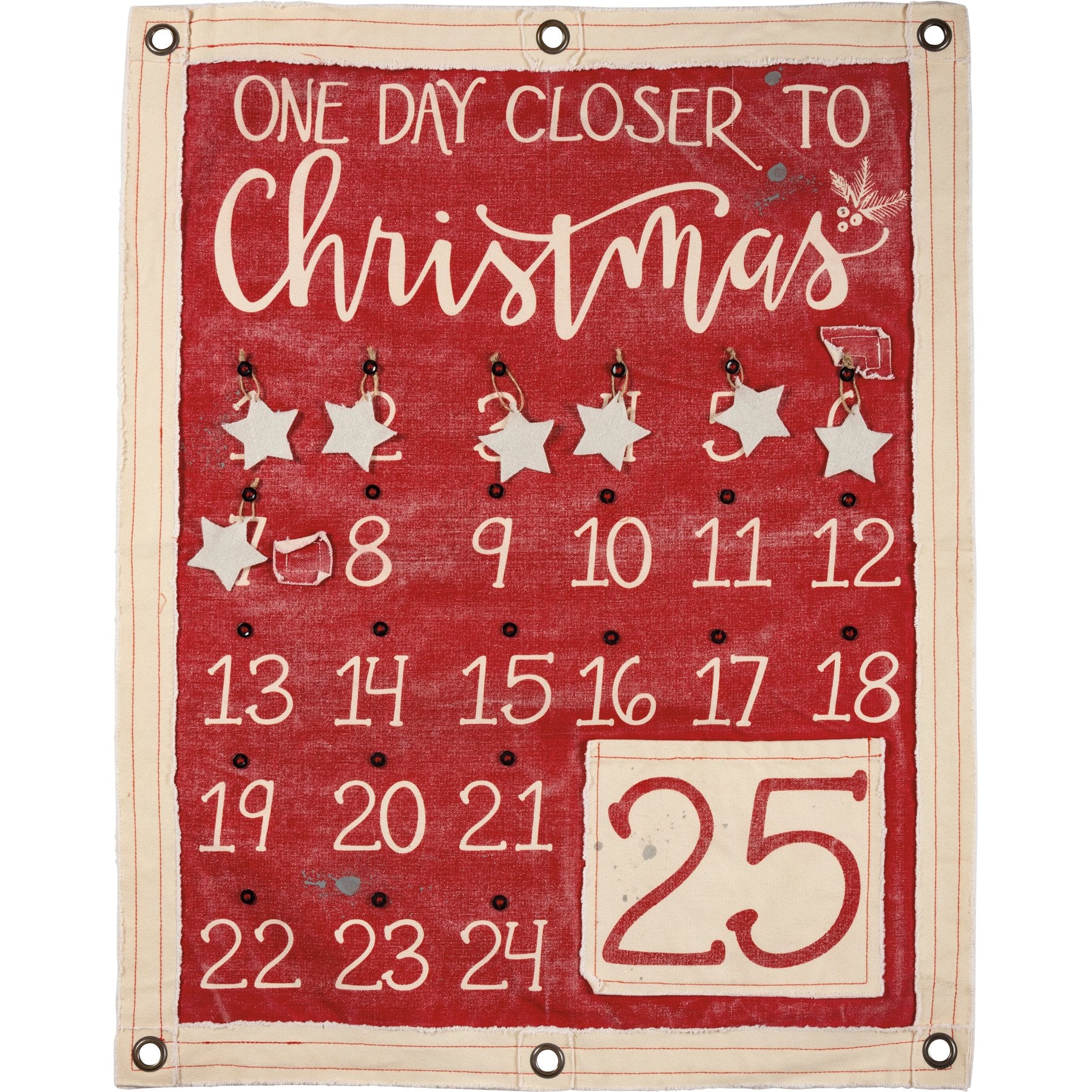 Festive Christmas Countdown Wall Banner with Star Ornaments & Metal Grommets