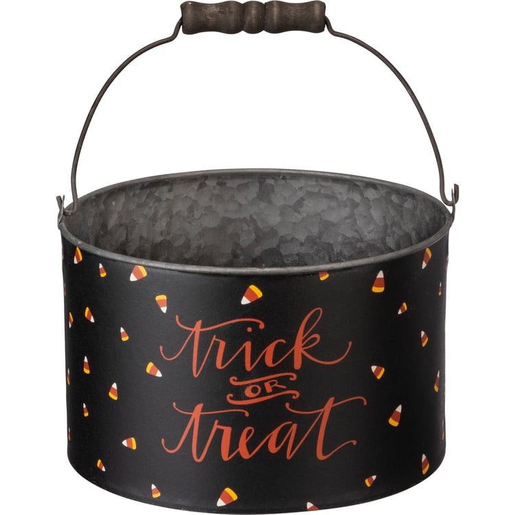Primitives by Kathy Halloween Metal Trick or Treat Buckets Set with Wooden Handles