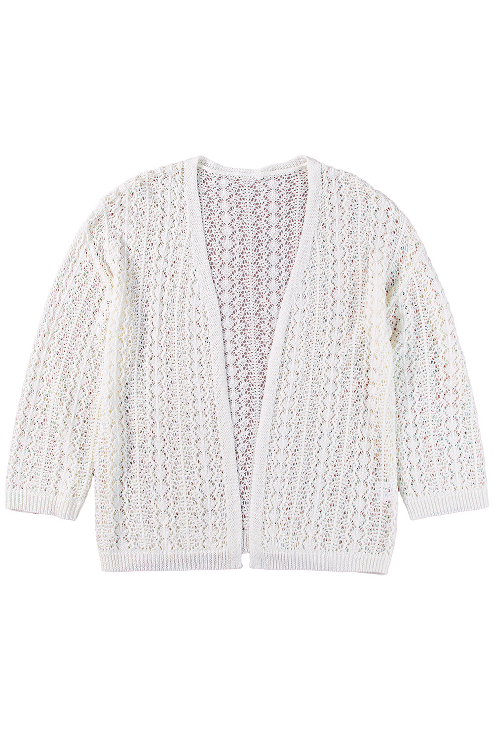 White Hollow Out Crochet Knit Drop Shoulder Open Front Cardigan