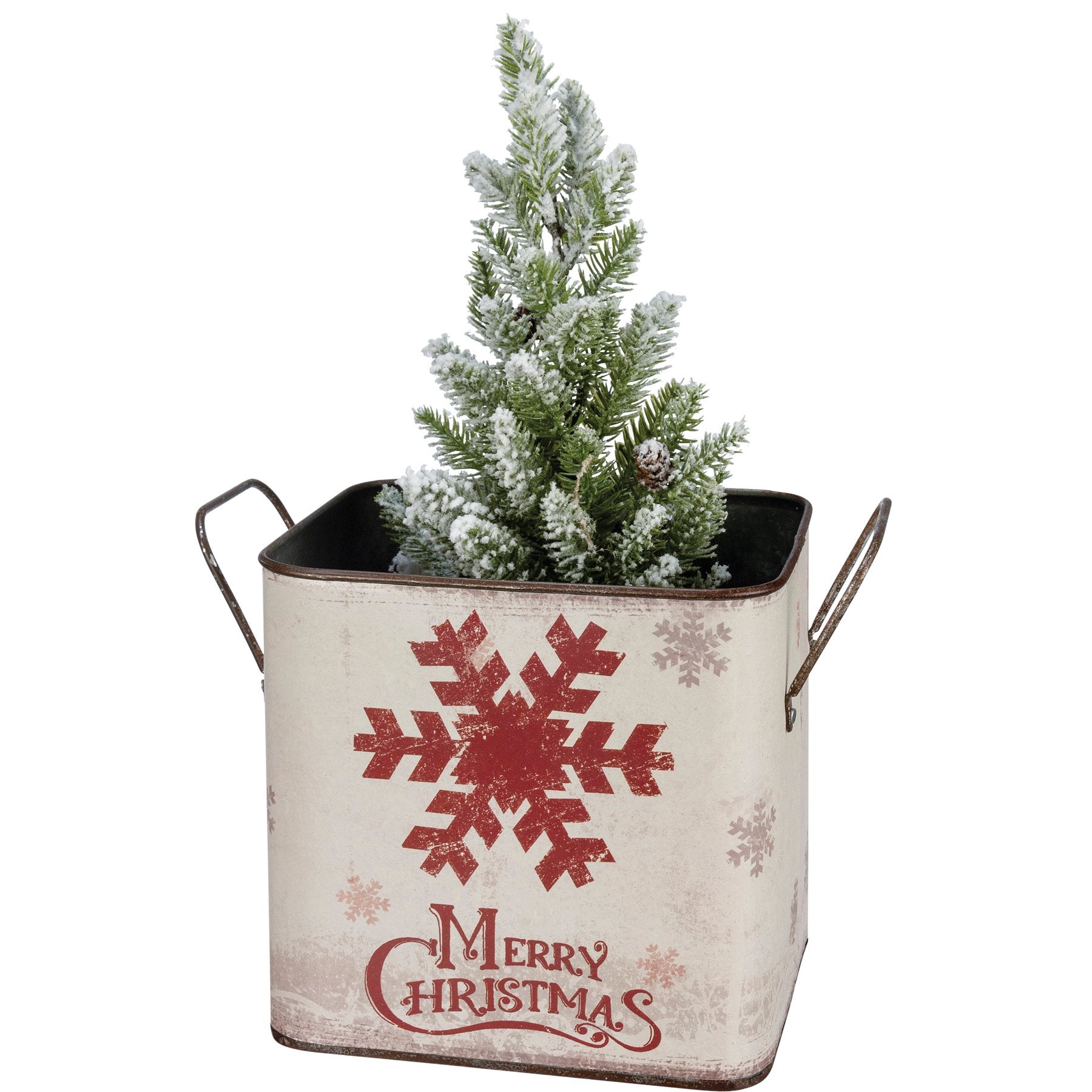 Festive Nordic Merry Christmas Metal Bin Set with Snowflake Designs