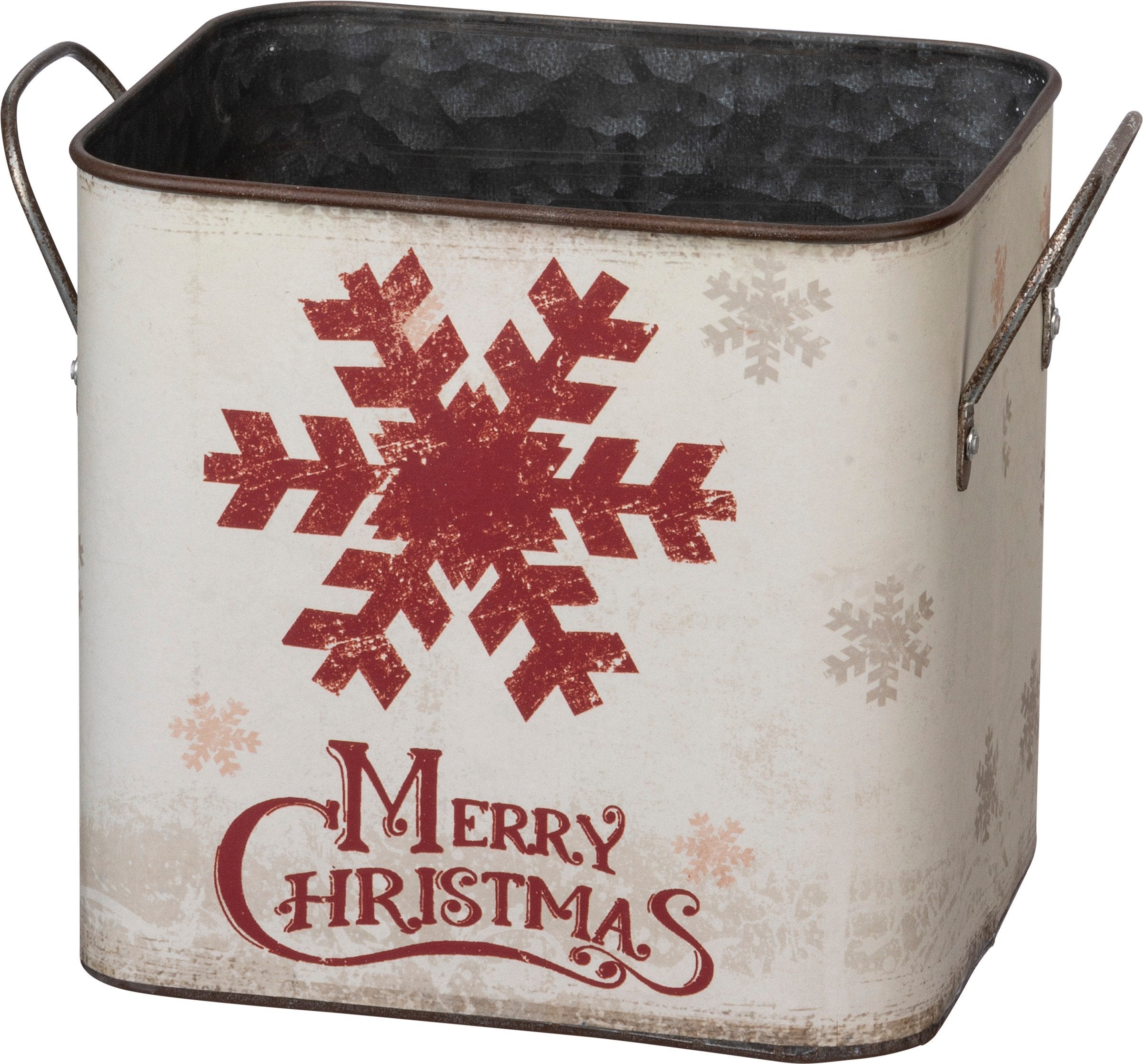 Festive Nordic Merry Christmas Metal Bin Set with Snowflake Designs