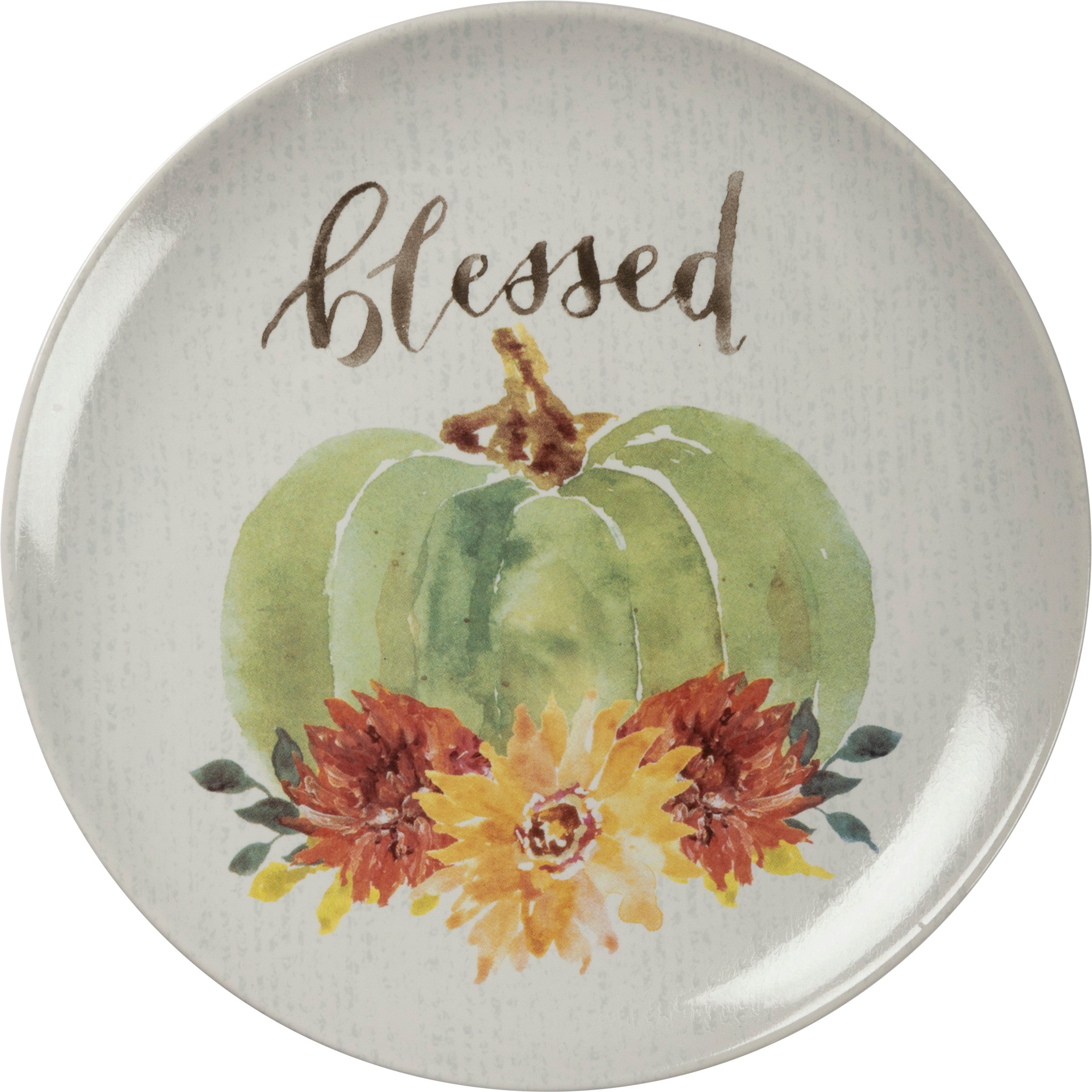 Charming Watercolor Pumpkin Stoneware Plate Set - Thankful Grateful Blessed Gather