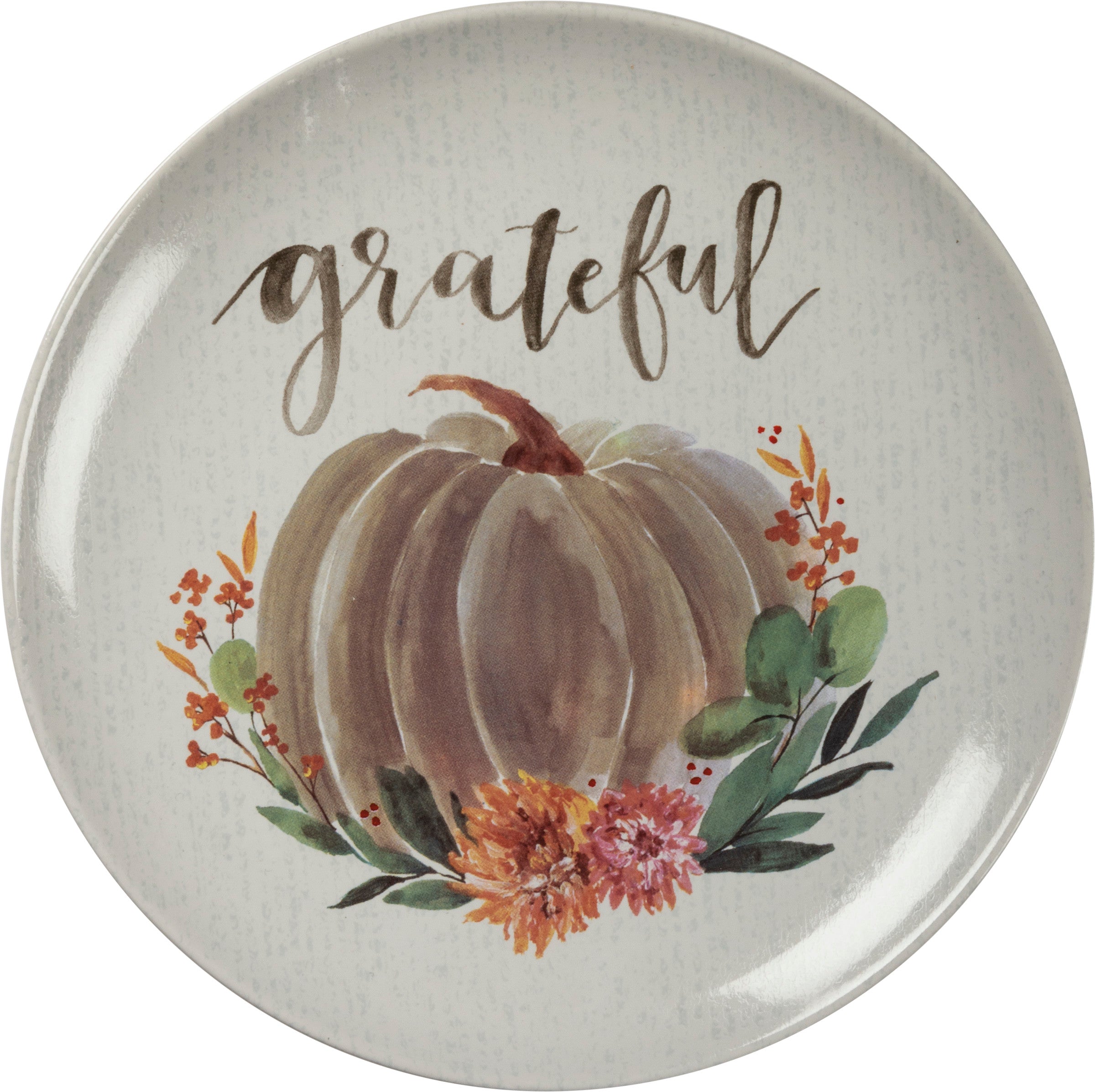 Charming Watercolor Pumpkin Stoneware Plate Set - Thankful Grateful Blessed Gather
