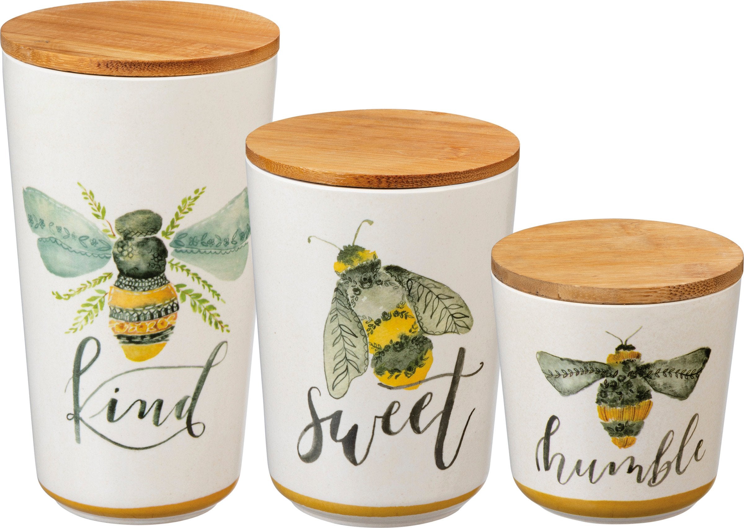 Charming Watercolor Bumblebee Canister Set - Humble, Sweet, Kind Kitchen Storage
