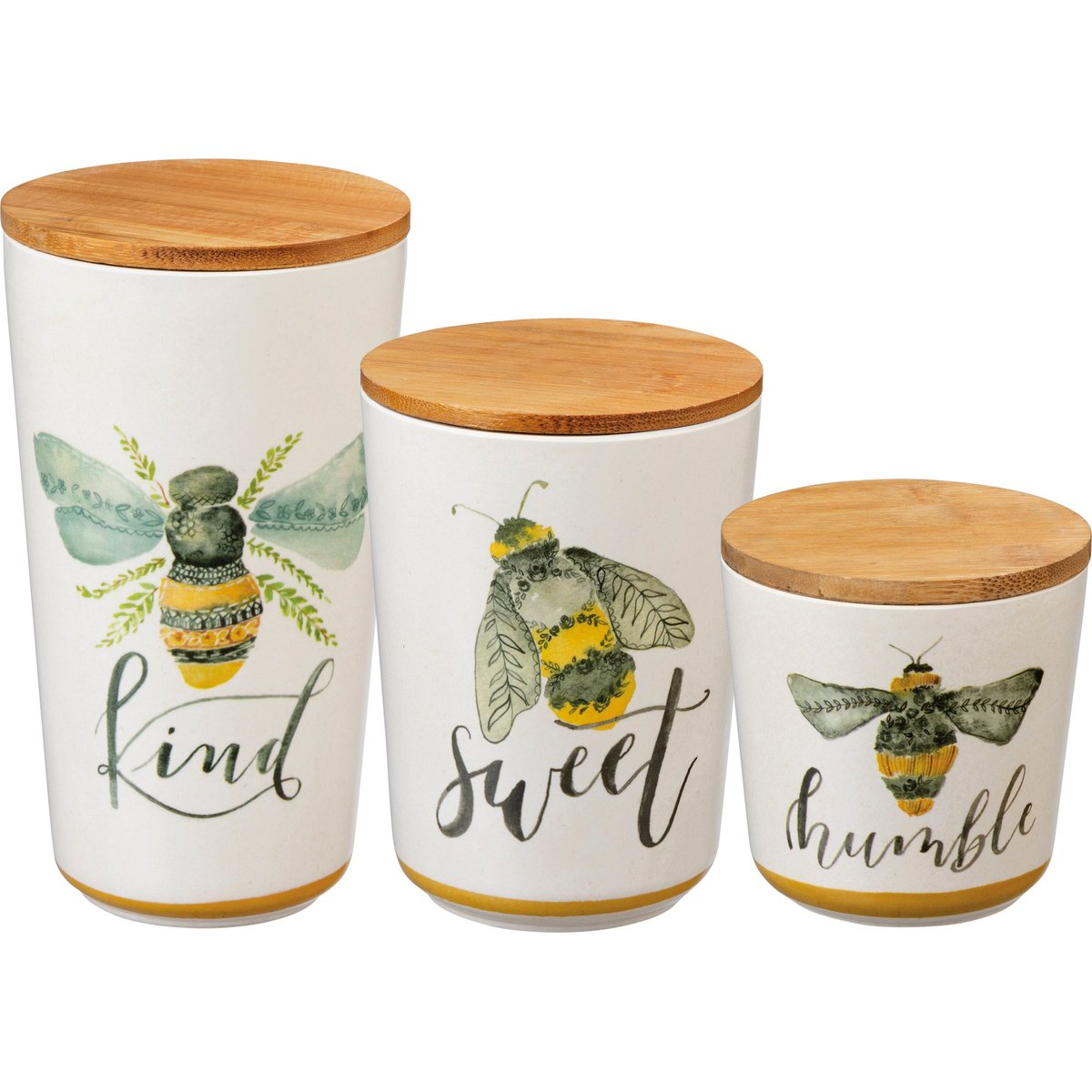 Charming Watercolor Bumblebee Canister Set - Humble, Sweet, Kind Kitchen Storage