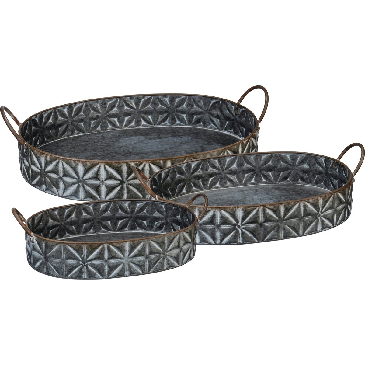 Rustic Farmhouse Style Nesting Metal Trays - Set of 3 with Star Pattern