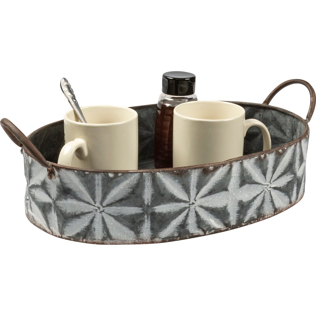 Rustic Farmhouse Style Nesting Metal Trays - Set of 3 with Star Pattern