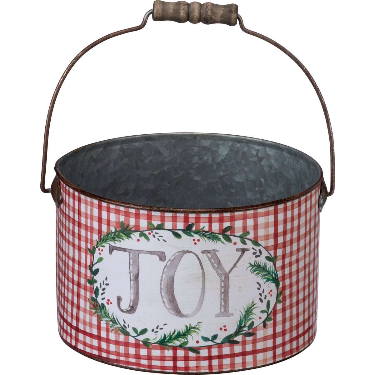 Festive Watercolor Joy & Peace Holiday Bucket Set - Galvanized Metal Storage