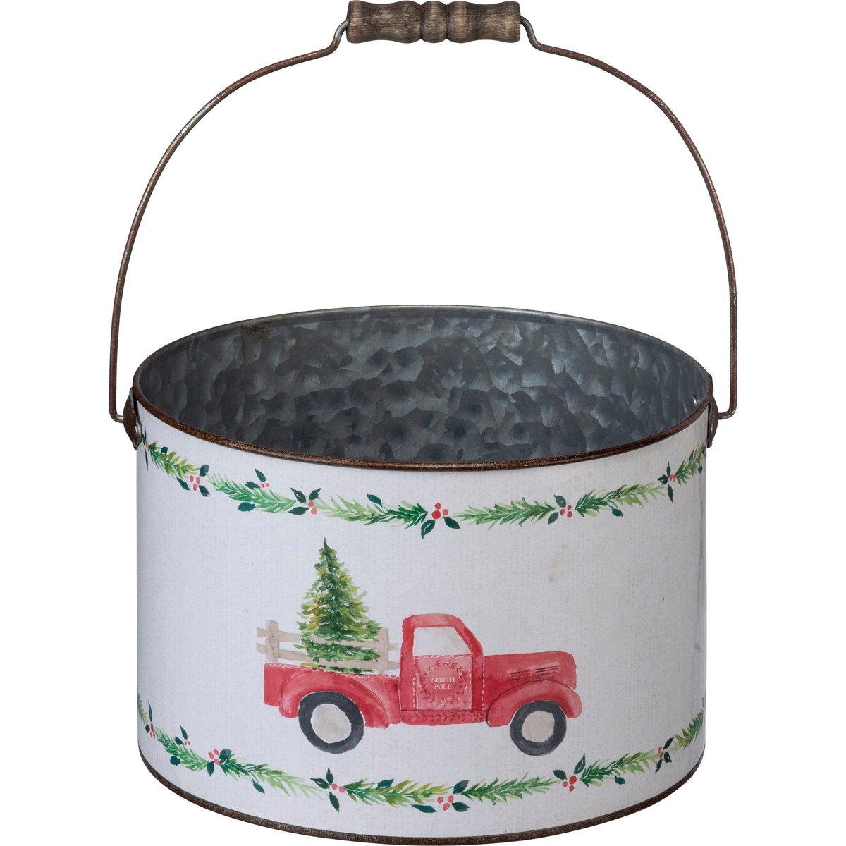 Festive Watercolor Joy & Peace Holiday Bucket Set - Galvanized Metal Storage