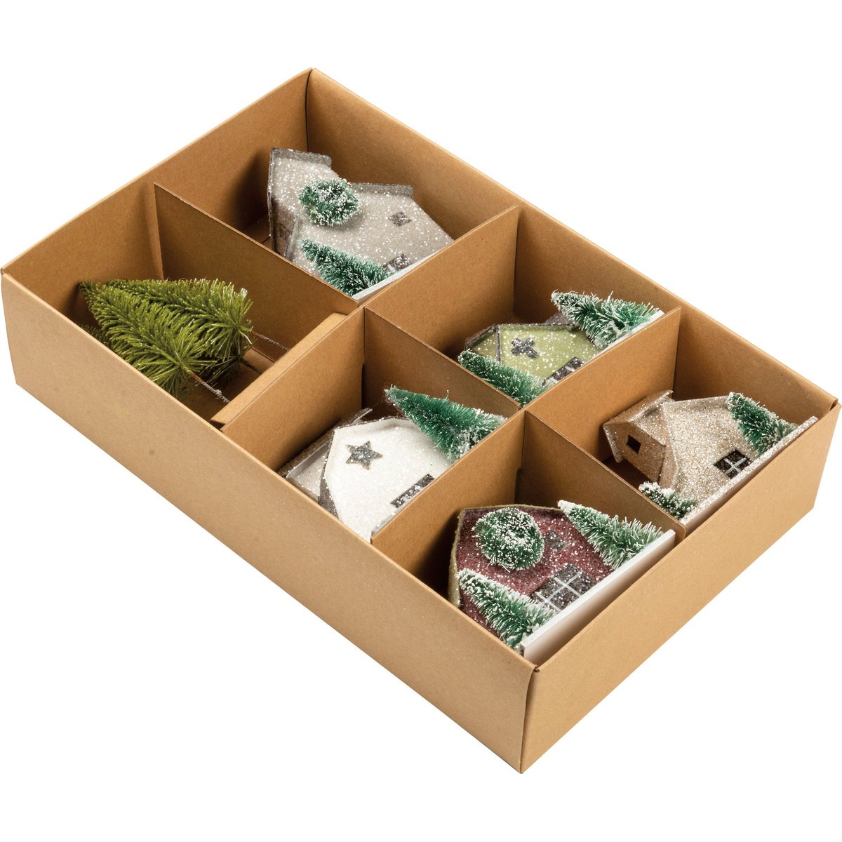 Charming Snowy Barns & Evergreen Trees Sitter Set - Neutral Palette Holiday Display