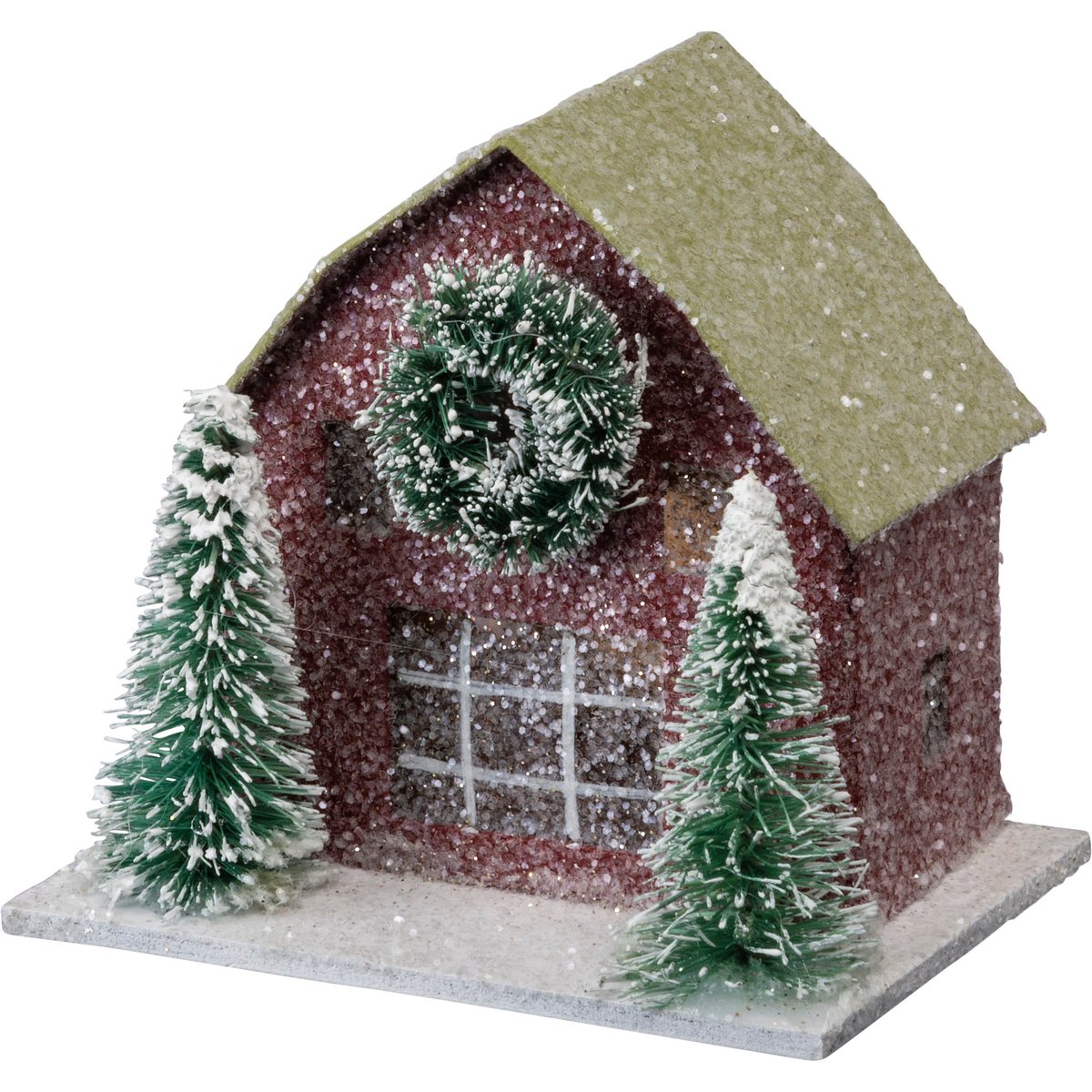 Charming Snowy Barns & Evergreen Trees Sitter Set - Neutral Palette Holiday Display