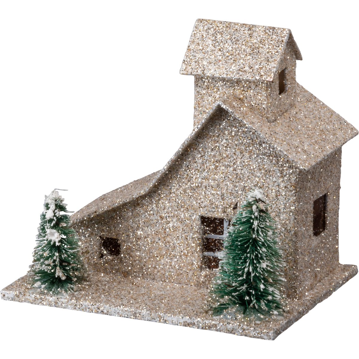 Charming Snowy Barns & Evergreen Trees Sitter Set - Neutral Palette Holiday Display