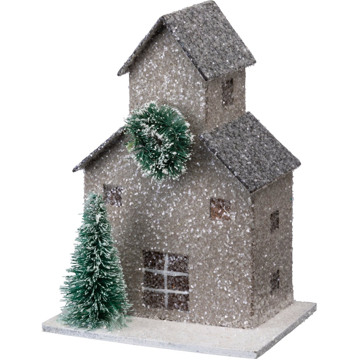 Charming Snowy Barns & Evergreen Trees Sitter Set - Neutral Palette Holiday Display