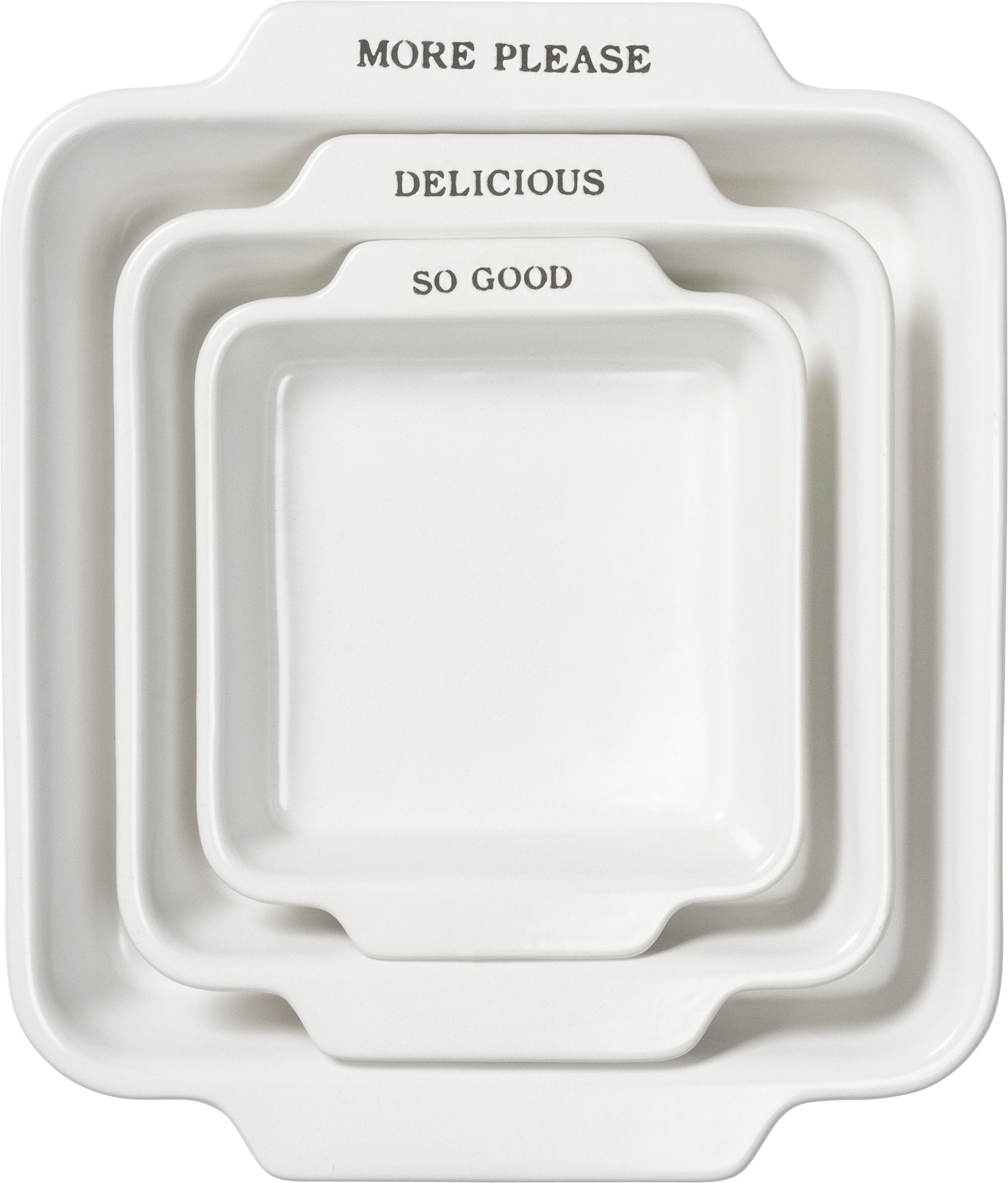 Charming Farmhouse Stoneware Square Baker Set - 'More Please' Dish Trio