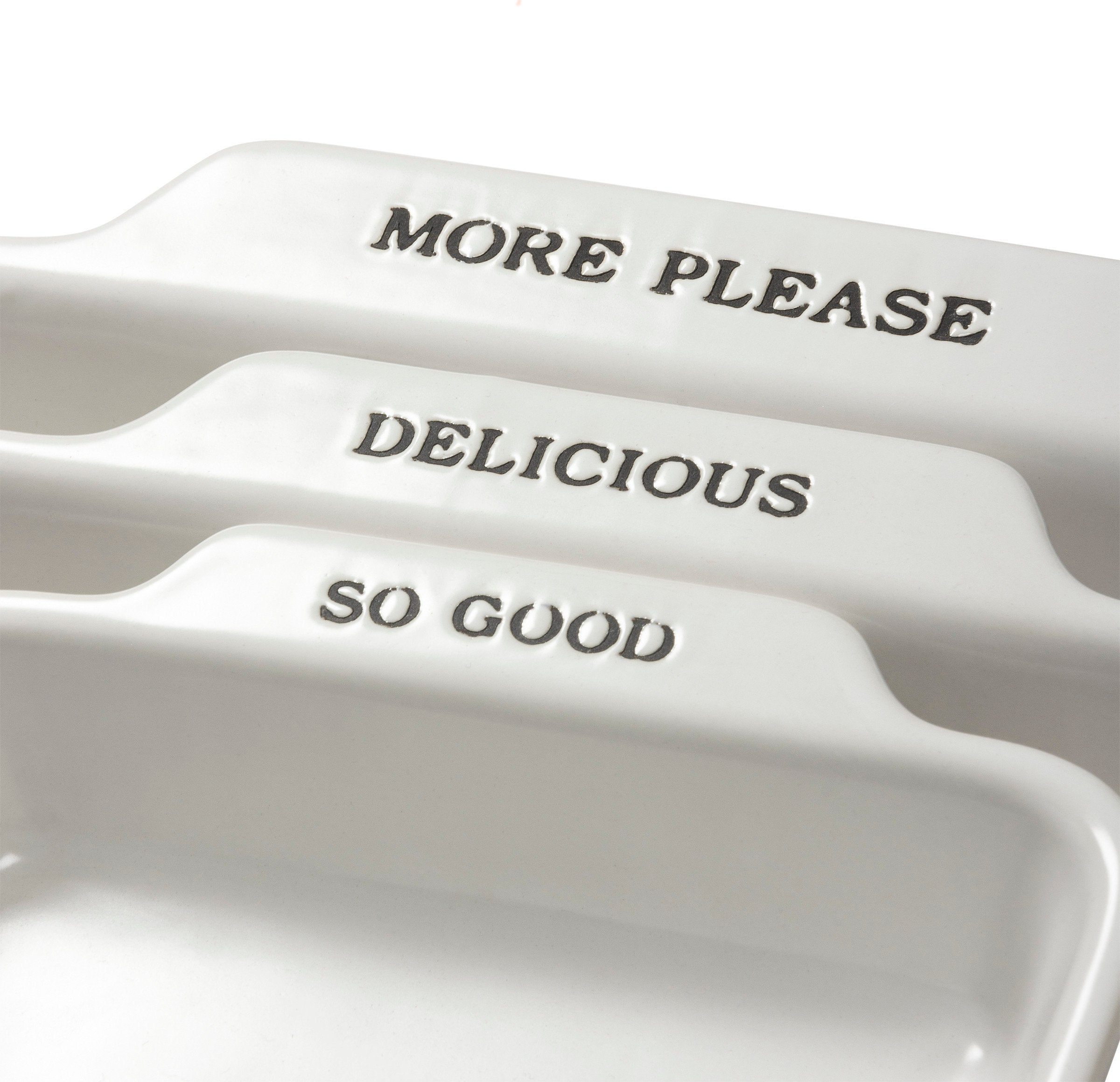 Charming Farmhouse Stoneware Square Baker Set - 'More Please' Dish Trio