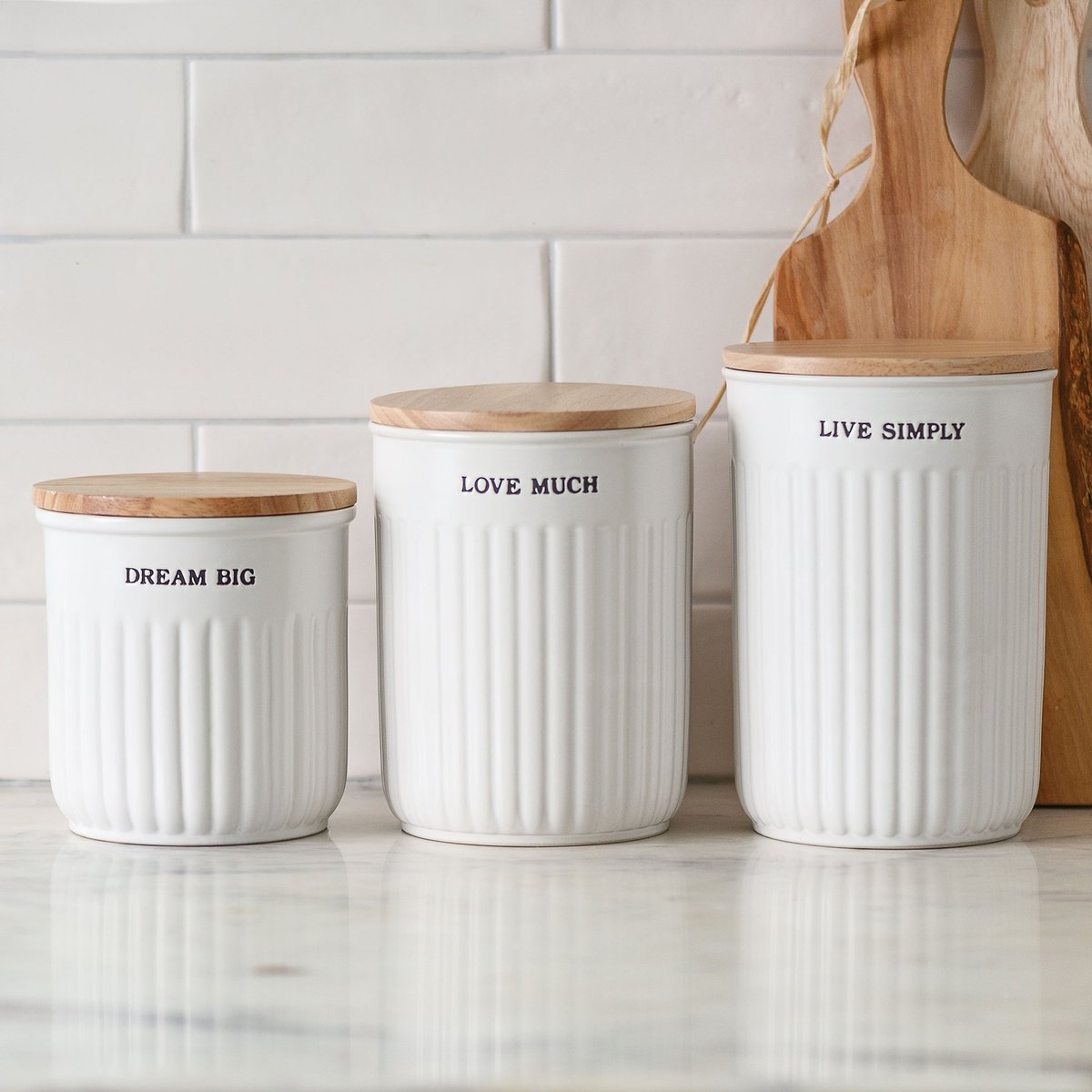 Primitives by Kathy Inspirational Stoneware Canister Set with Wood Lids