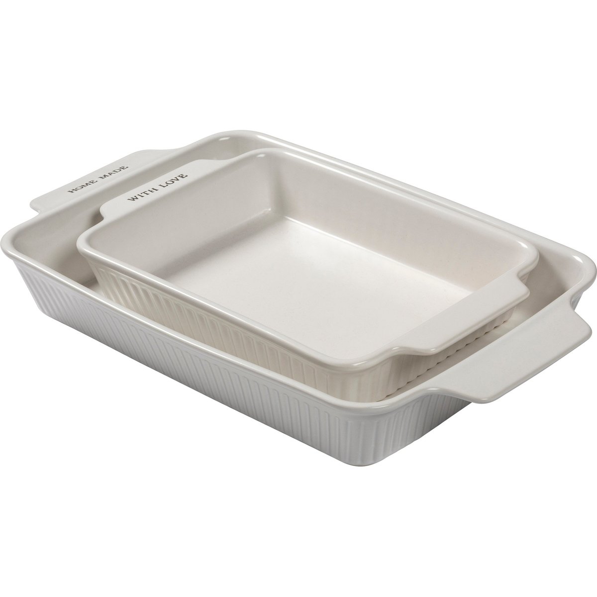 Charming Farmhouse Stoneware Baking Dish Set: 'With Love' & 'Home Made' Rectangle Bakers