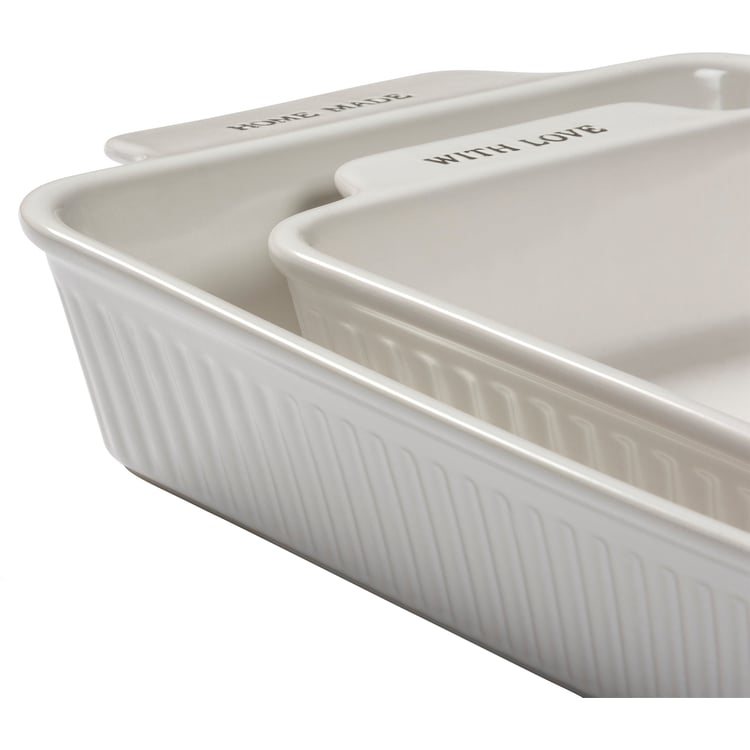 Charming Farmhouse Stoneware Baking Dish Set: 'With Love' & 'Home Made' Rectangle Bakers
