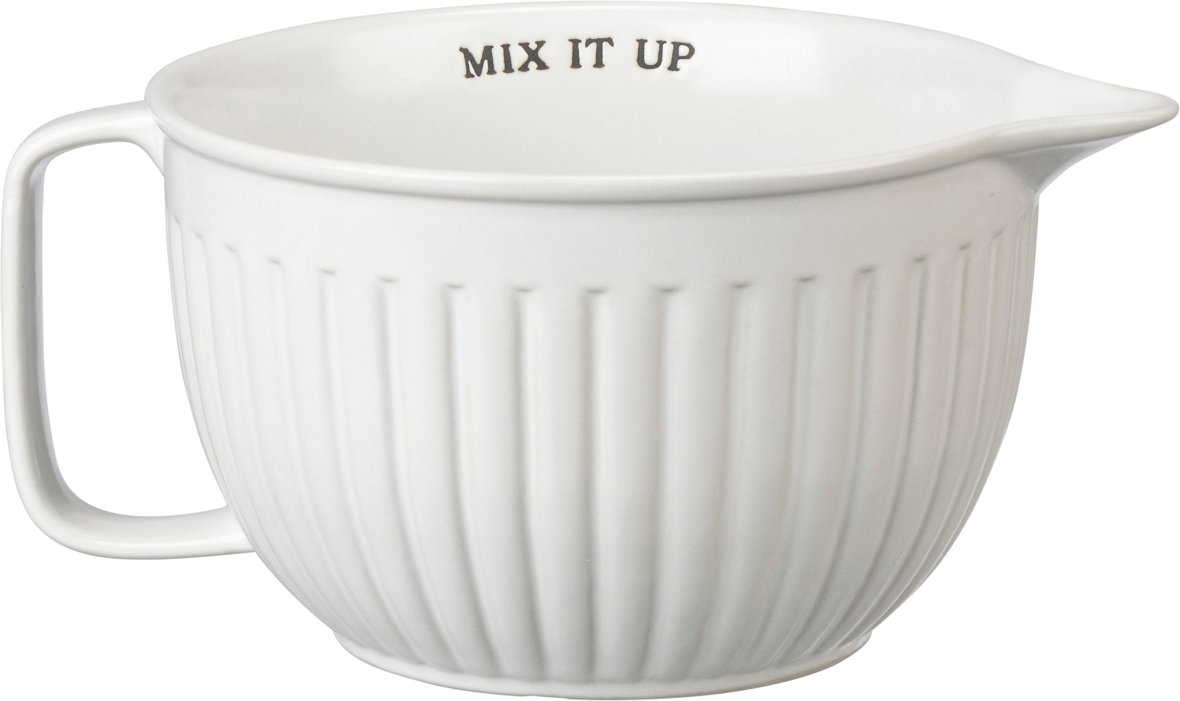 Farmhouse Style Stoneware Mixing Bowl, White Ribbed Batter Bowl with Spout