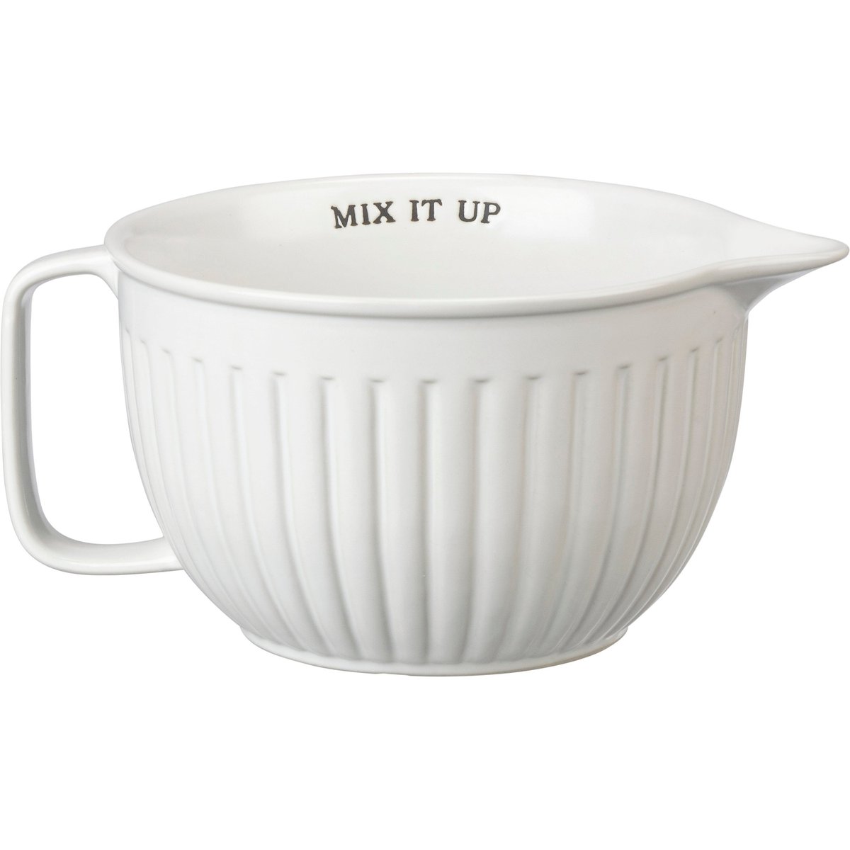 Farmhouse Style Stoneware Mixing Bowl, White Ribbed Batter Bowl with Spout