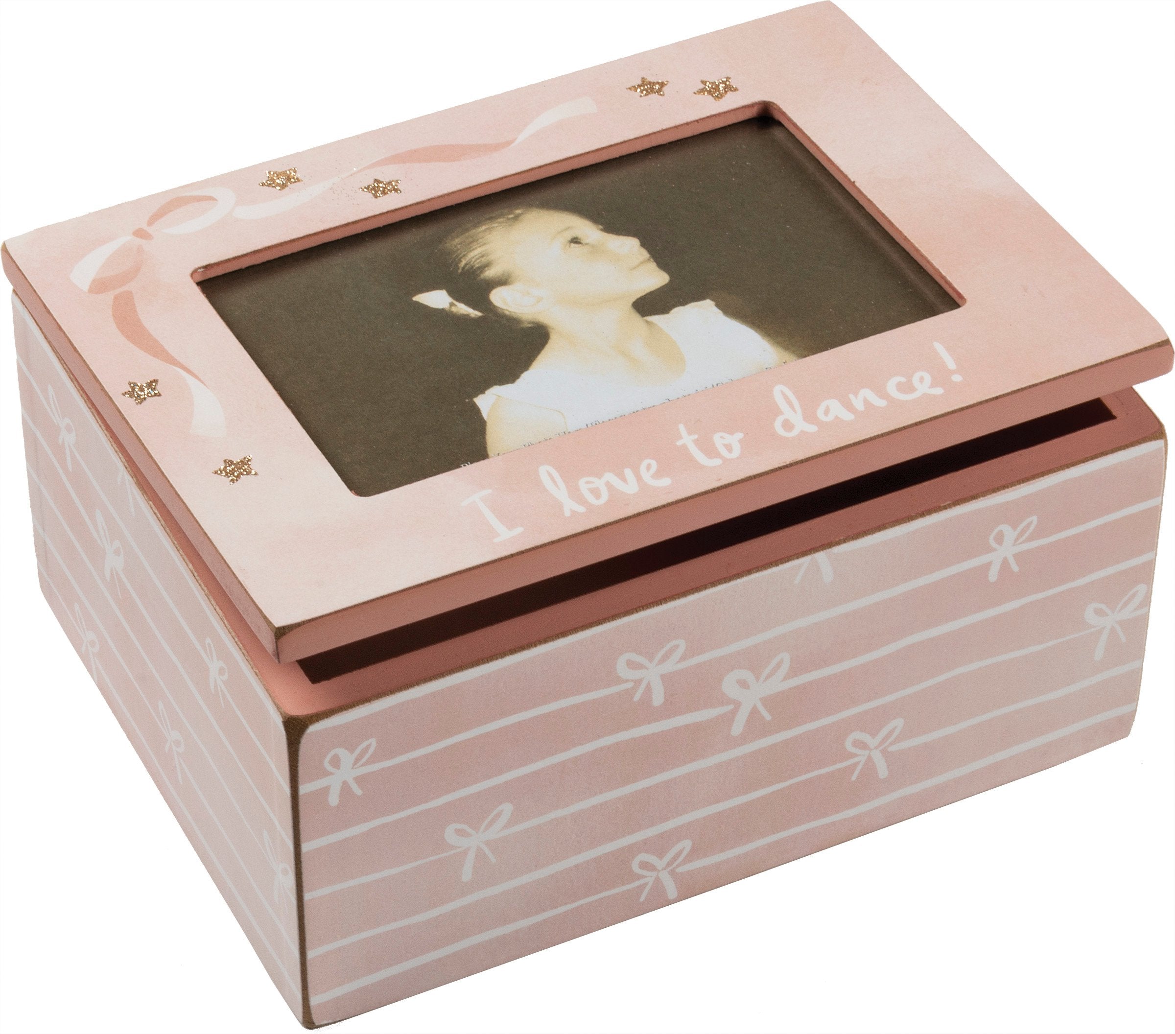 Charming Petal Pink 'I Love To Dance' Wooden Photo Keepsake Box with Glitter Accents