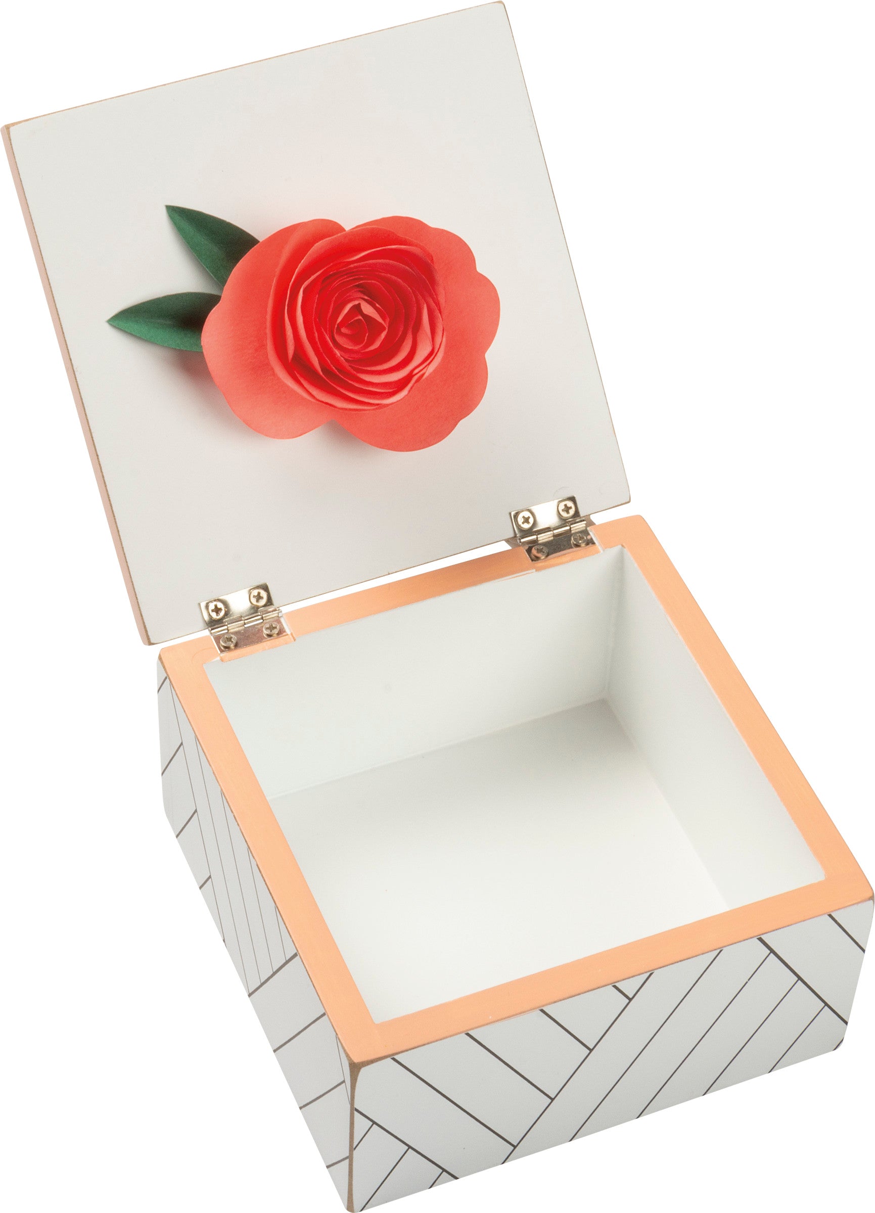 Inspirational Be Your Best Self Wooden Keepsake Box with Geometric Design & Paper Flower