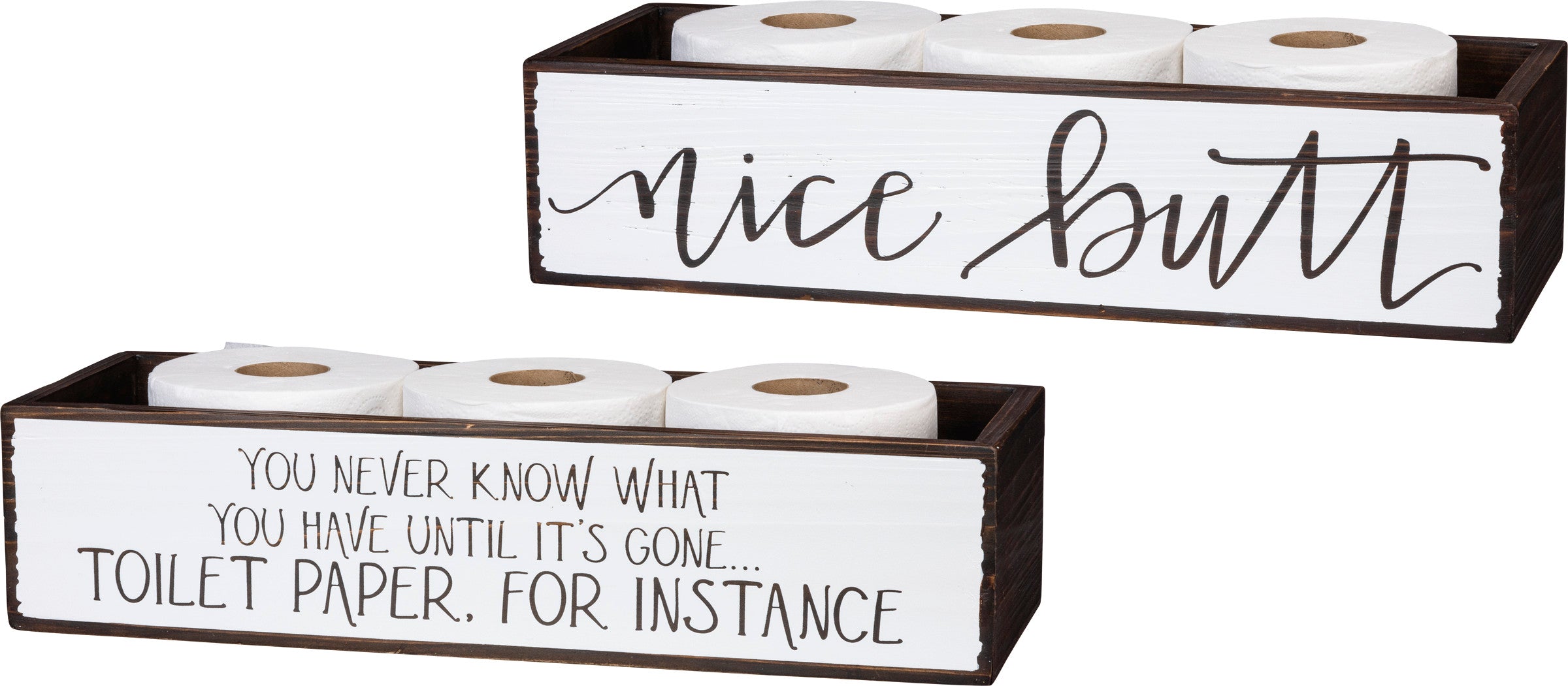 Humorous 'Nice Butt' Wooden Toilet Paper Holder Bin - Rustic Bathroom Storage Decor