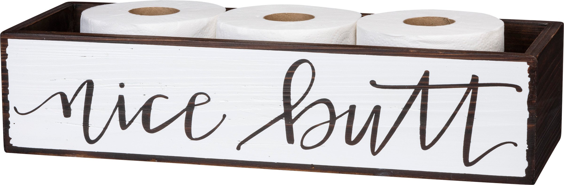 Humorous 'Nice Butt' Wooden Toilet Paper Holder Bin - Rustic Bathroom Storage Decor