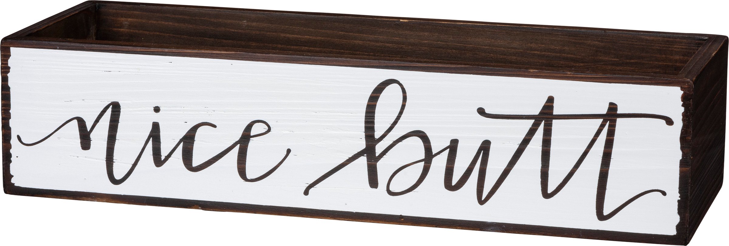 Humorous 'Nice Butt' Wooden Toilet Paper Holder Bin - Rustic Bathroom Storage Decor