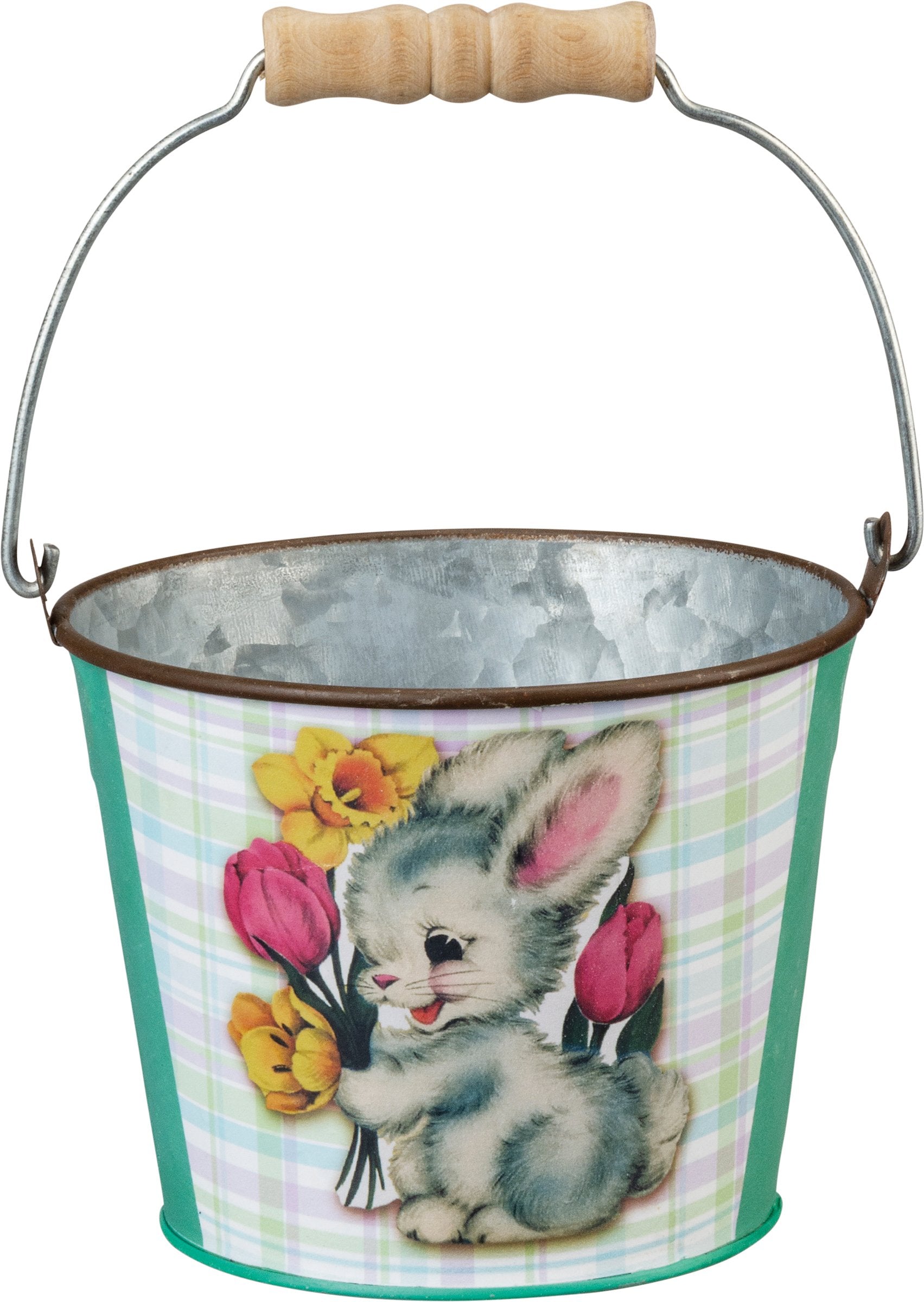 Vintage-Inspired Easter Spring Tin Bucket Set with Bunny Chick Lamb Designs