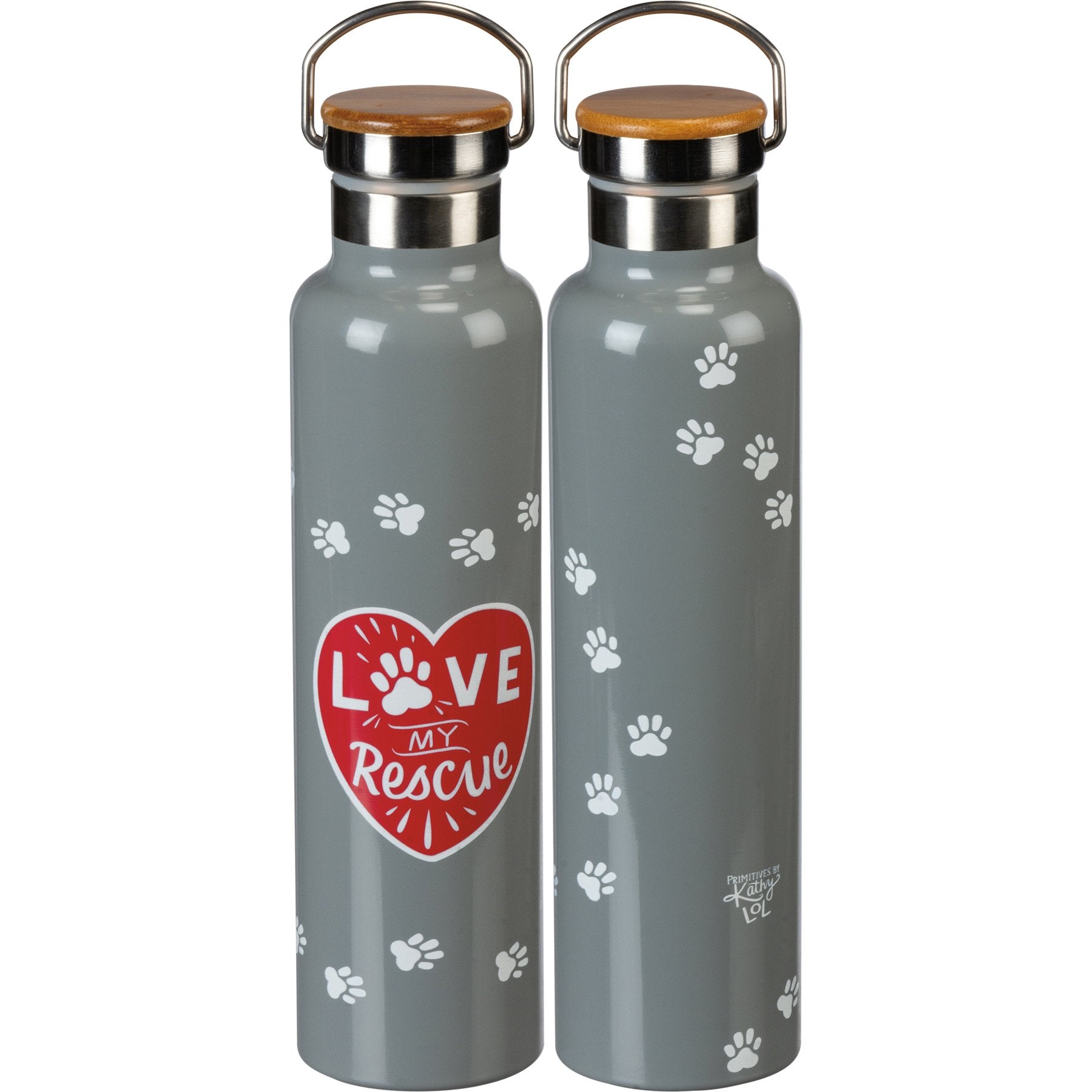 Cute 'Love My Rescue' Insulated Stainless Steel Water Bottle with Bamboo Lid