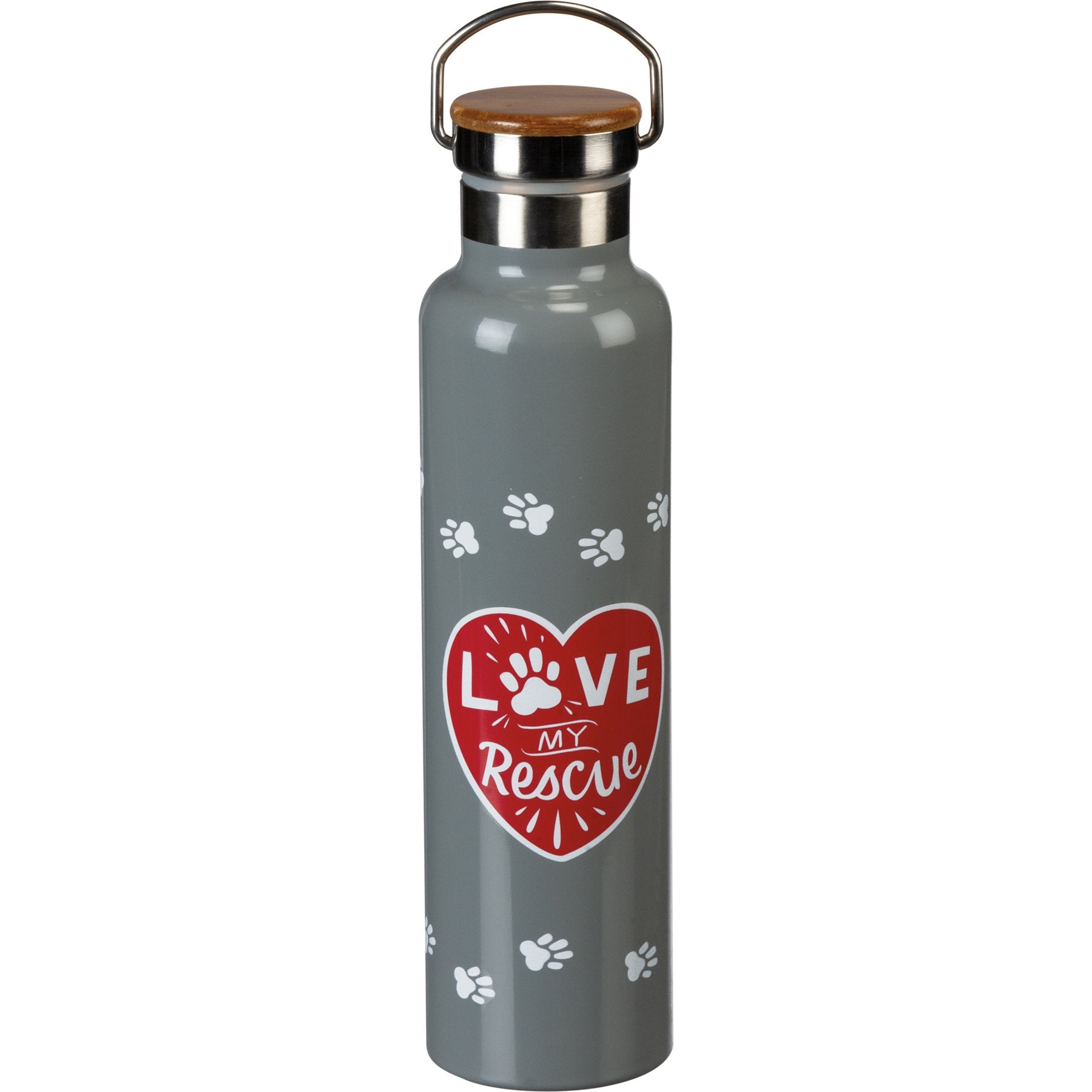 Cute 'Love My Rescue' Insulated Stainless Steel Water Bottle with Bamboo Lid