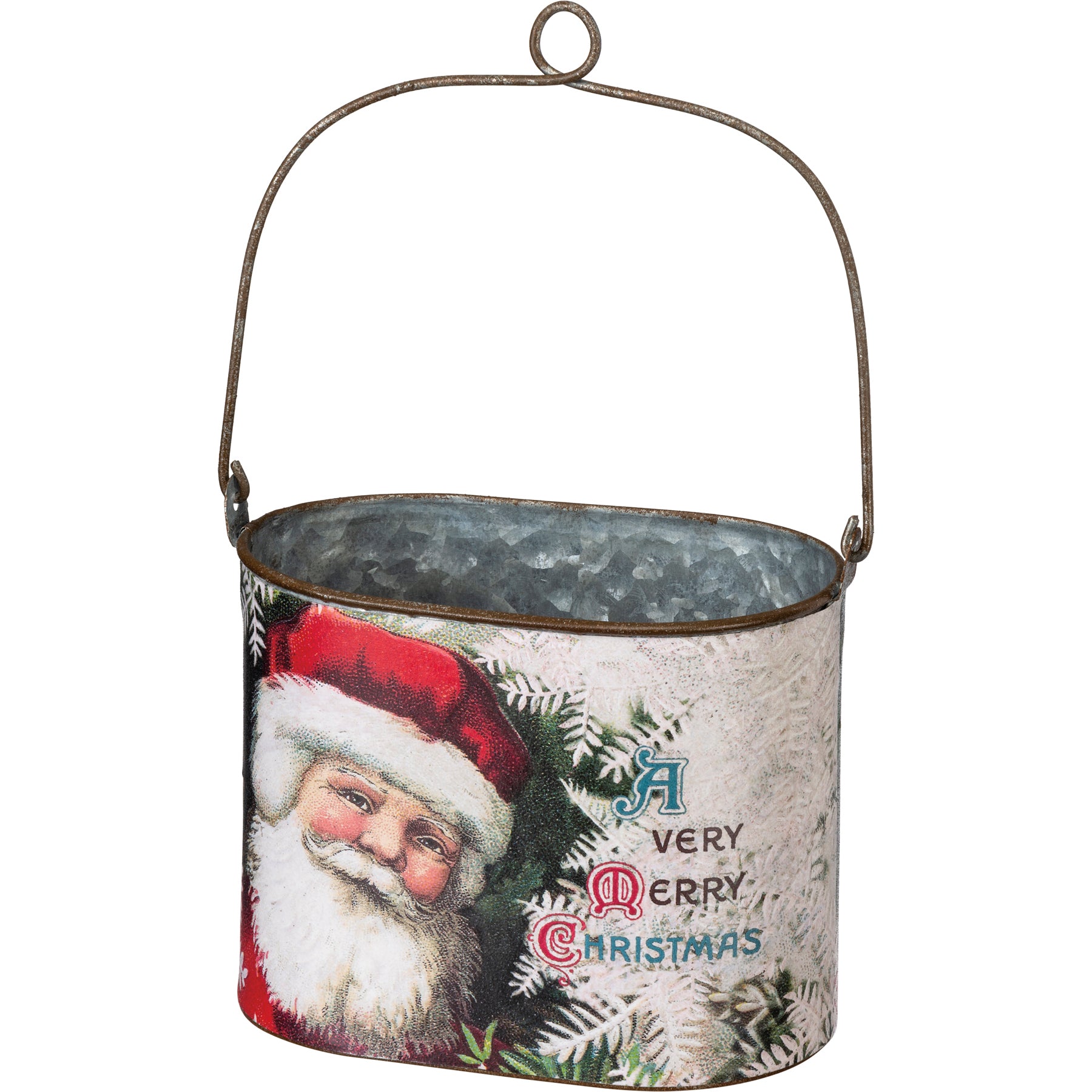 Set of 3 Vintage Santa Galvanized Metal Nesting Christmas Buckets