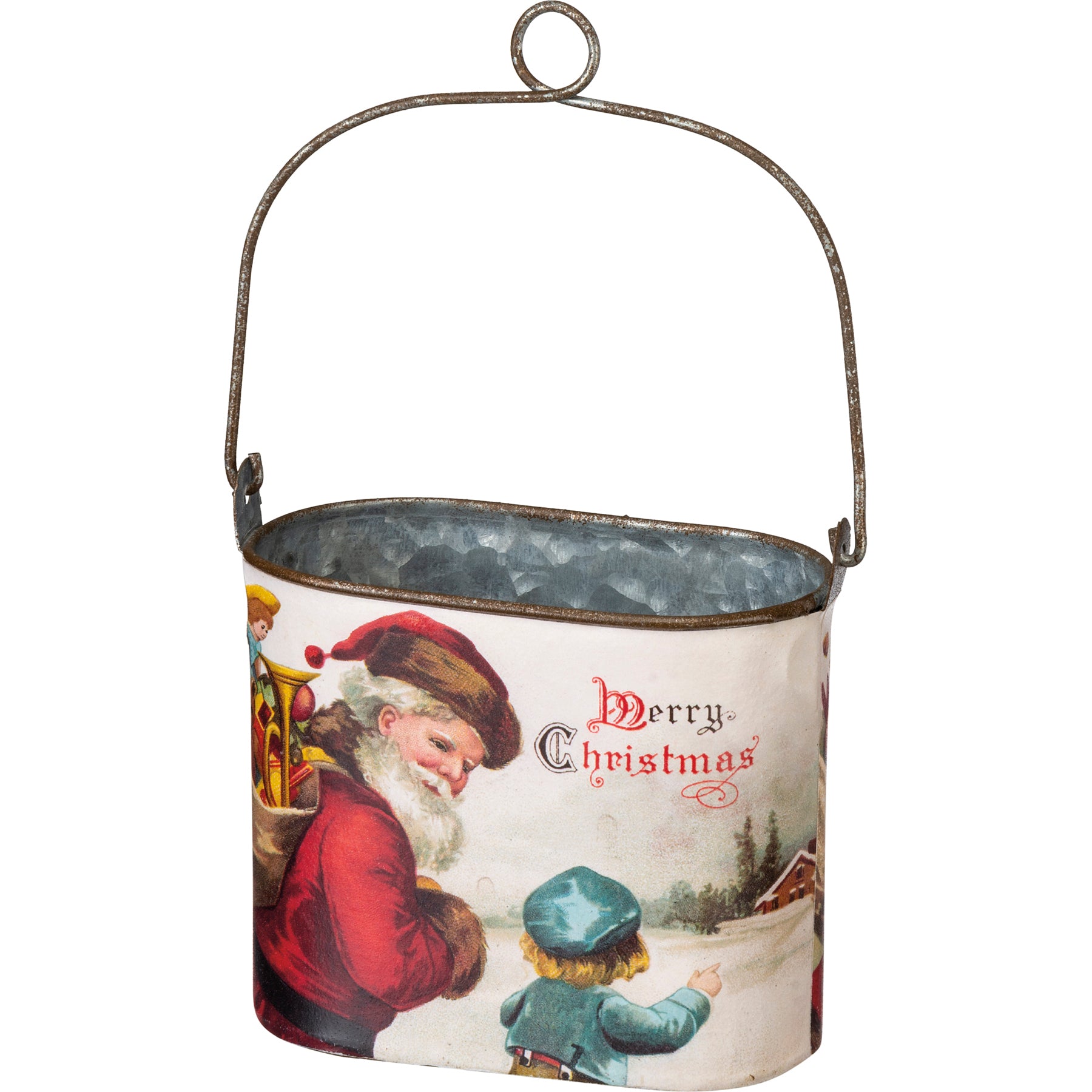 Set of 3 Vintage Santa Galvanized Metal Nesting Christmas Buckets