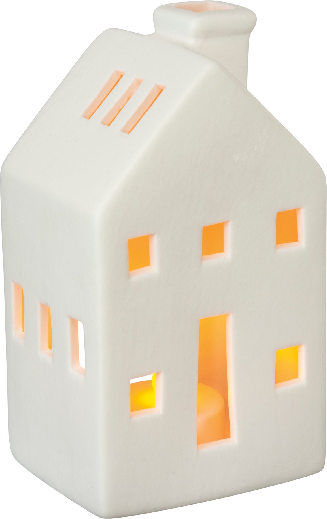 Charming Stoneware House Candle Holders Set - White & Gray Decor