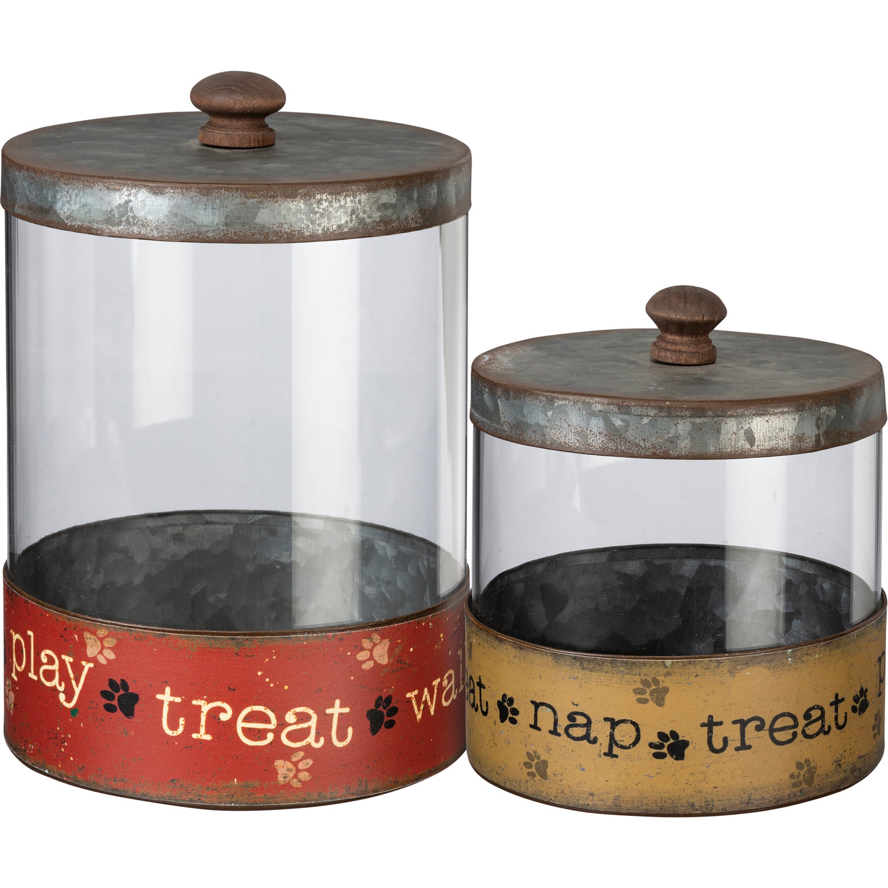 Charming Rustic Galvanized Glass Pet Treat Canister Set for Dogs