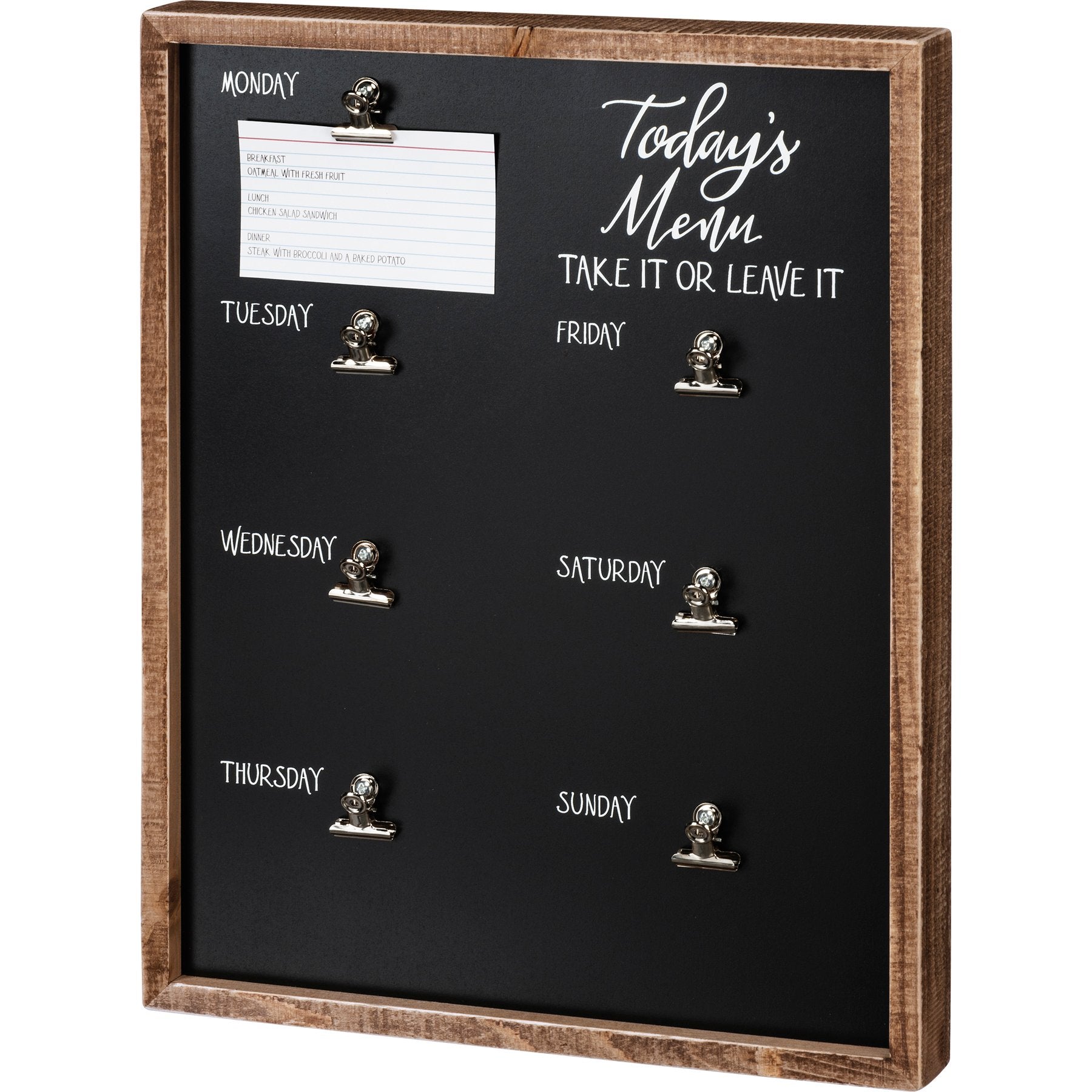 Whimsical Wood Daily Menu Board Box Sign with Bulldog Clips