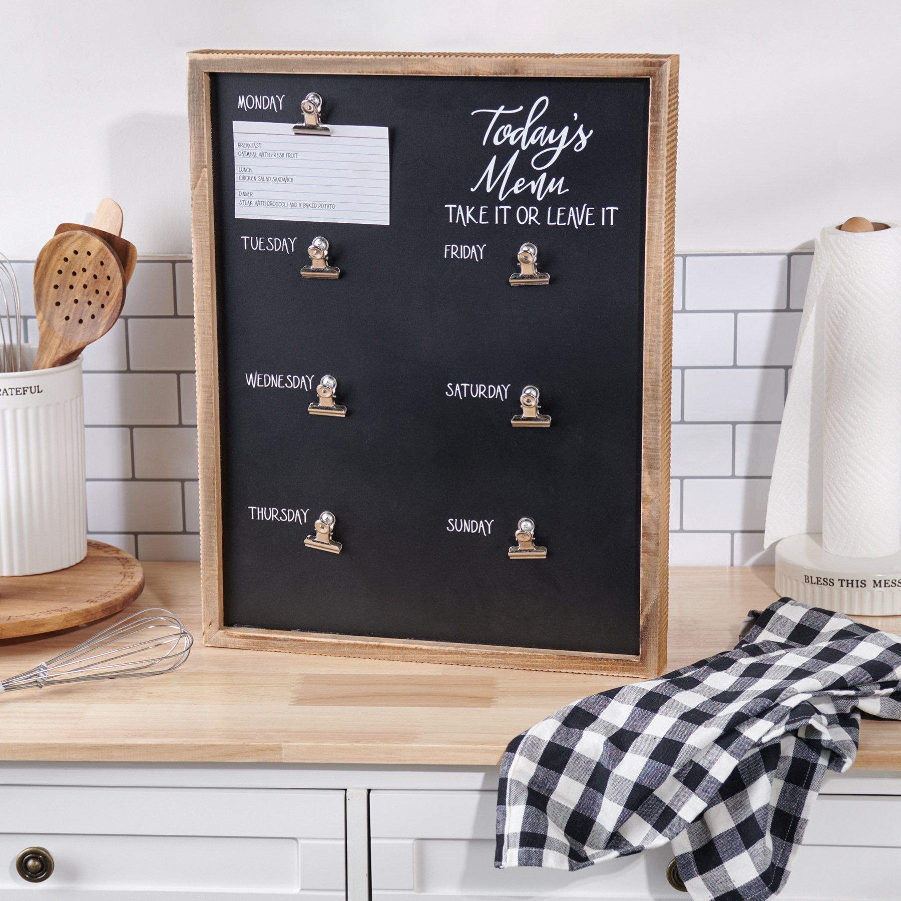 Whimsical Wood Daily Menu Board Box Sign with Bulldog Clips