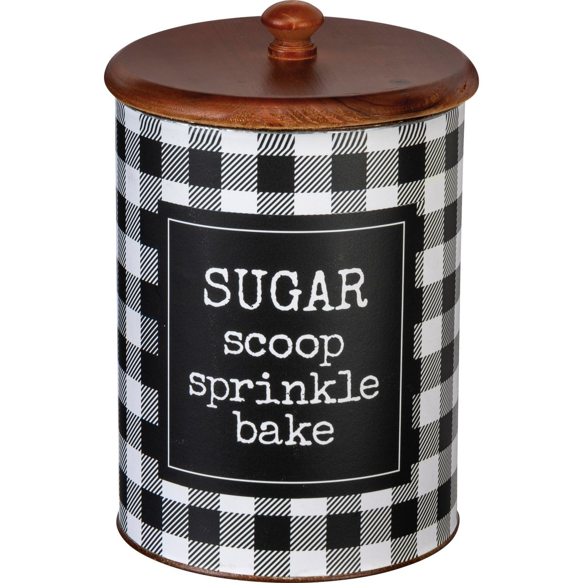 Primitives by Kathy Gingham Check Flour Sugar Coffee Canister Set with Wooden Lids
