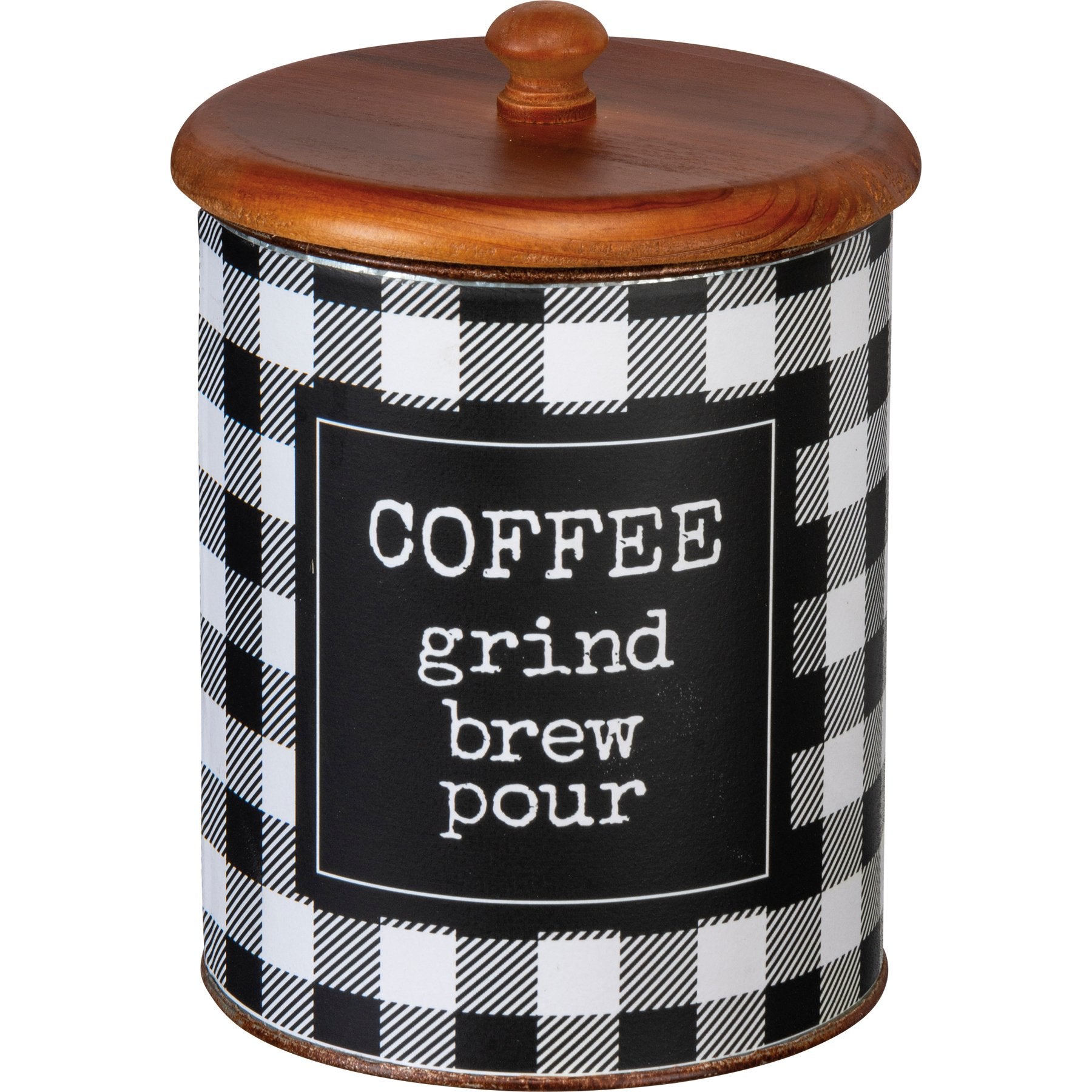 Primitives by Kathy Gingham Check Flour Sugar Coffee Canister Set with Wooden Lids